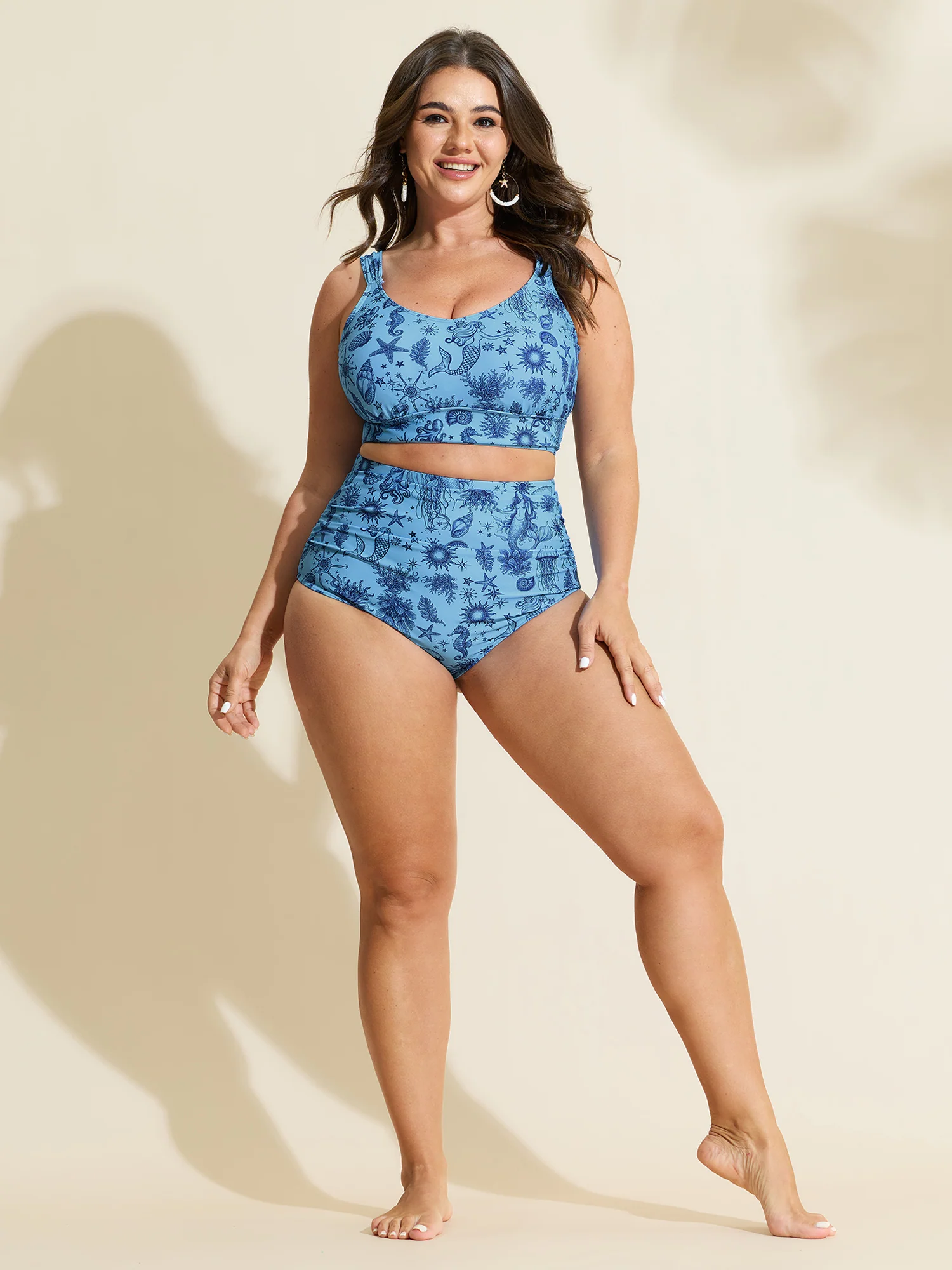 Ocean Elements Print Tummy-Control Bikini Bottoms - Image 3