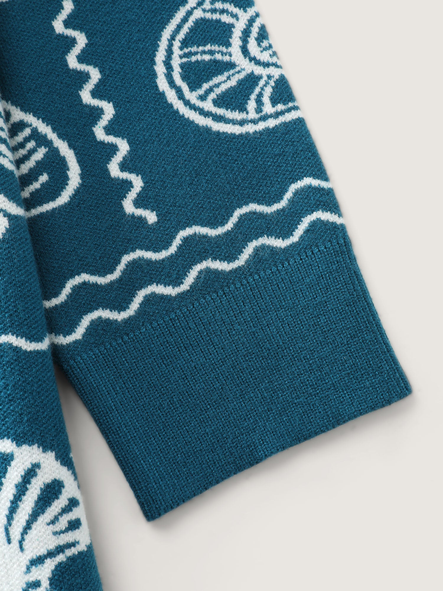 Ocean Pattern Jacquard Ribbed Hem Pullover - Image 6