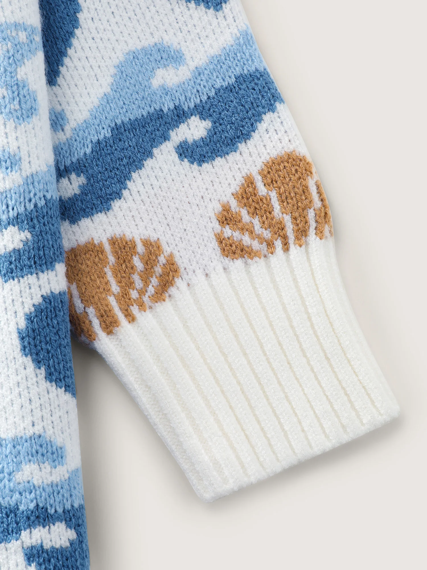 Ocean Pattern Jacquard Ribbed Hem Pullover - Image 6