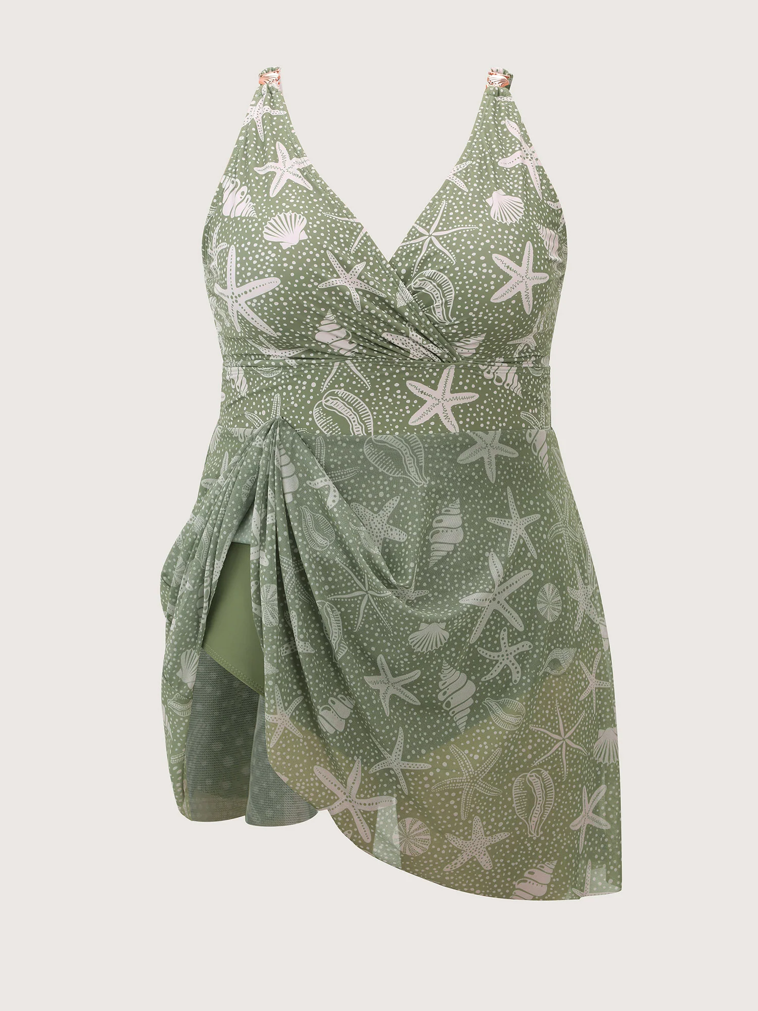Ocean Print Metal Buckle Swim Dress - Image 8