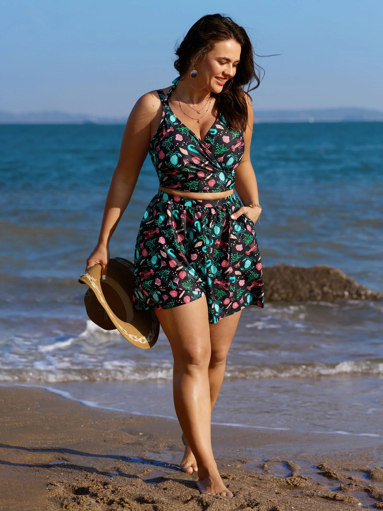 Ocean Print Neck-Tie Swim Top - Image 2