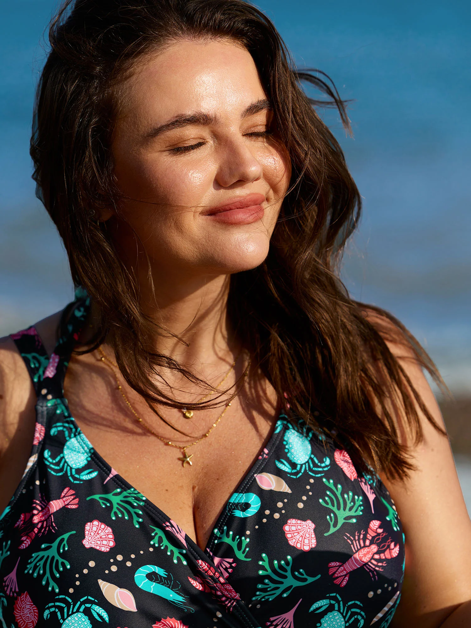 Ocean Print Neck-Tie Swim Top - Image 3
