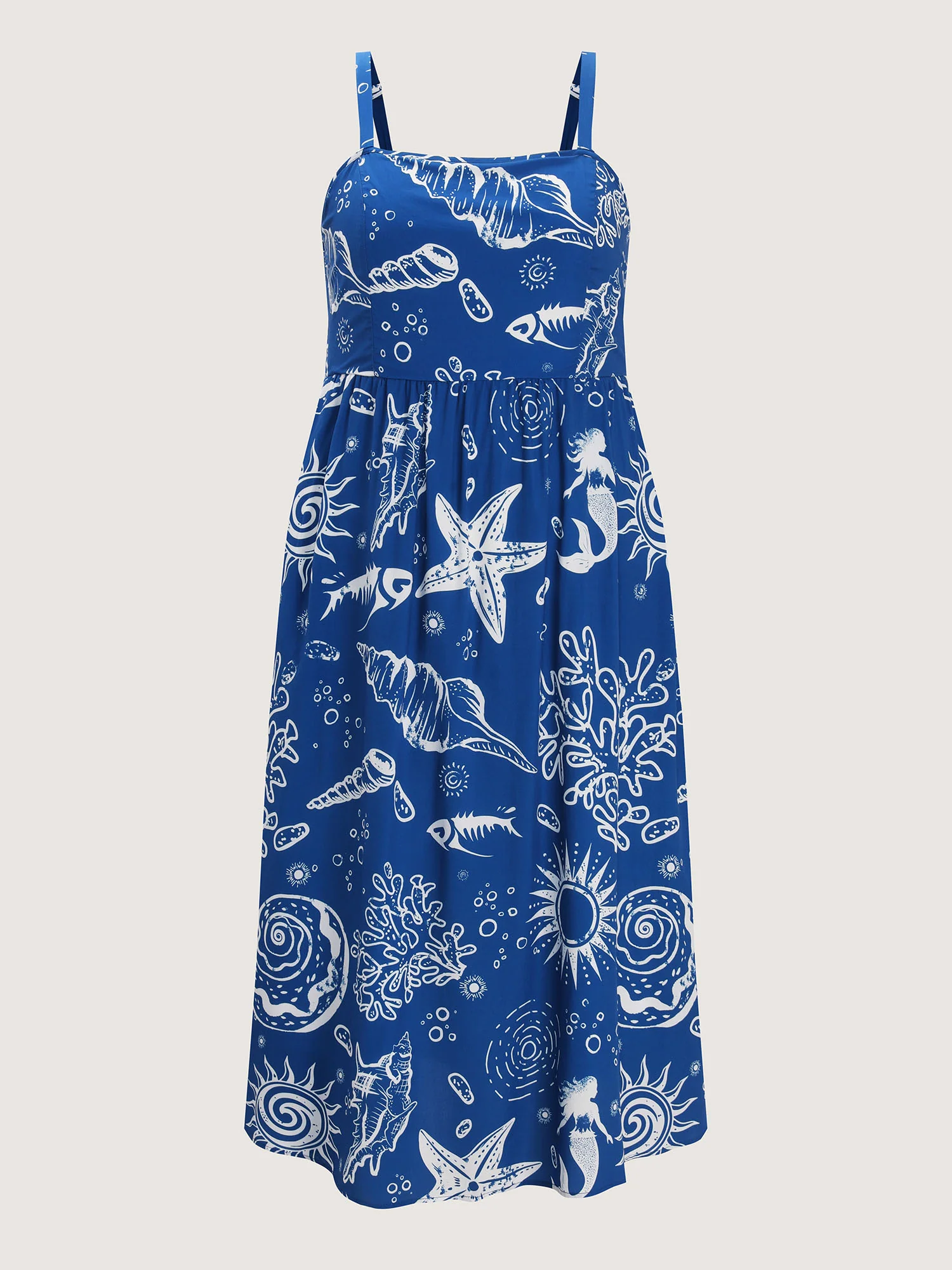 Ocean Print Shirred Adjustable Strap Maxi Dress - Image 7