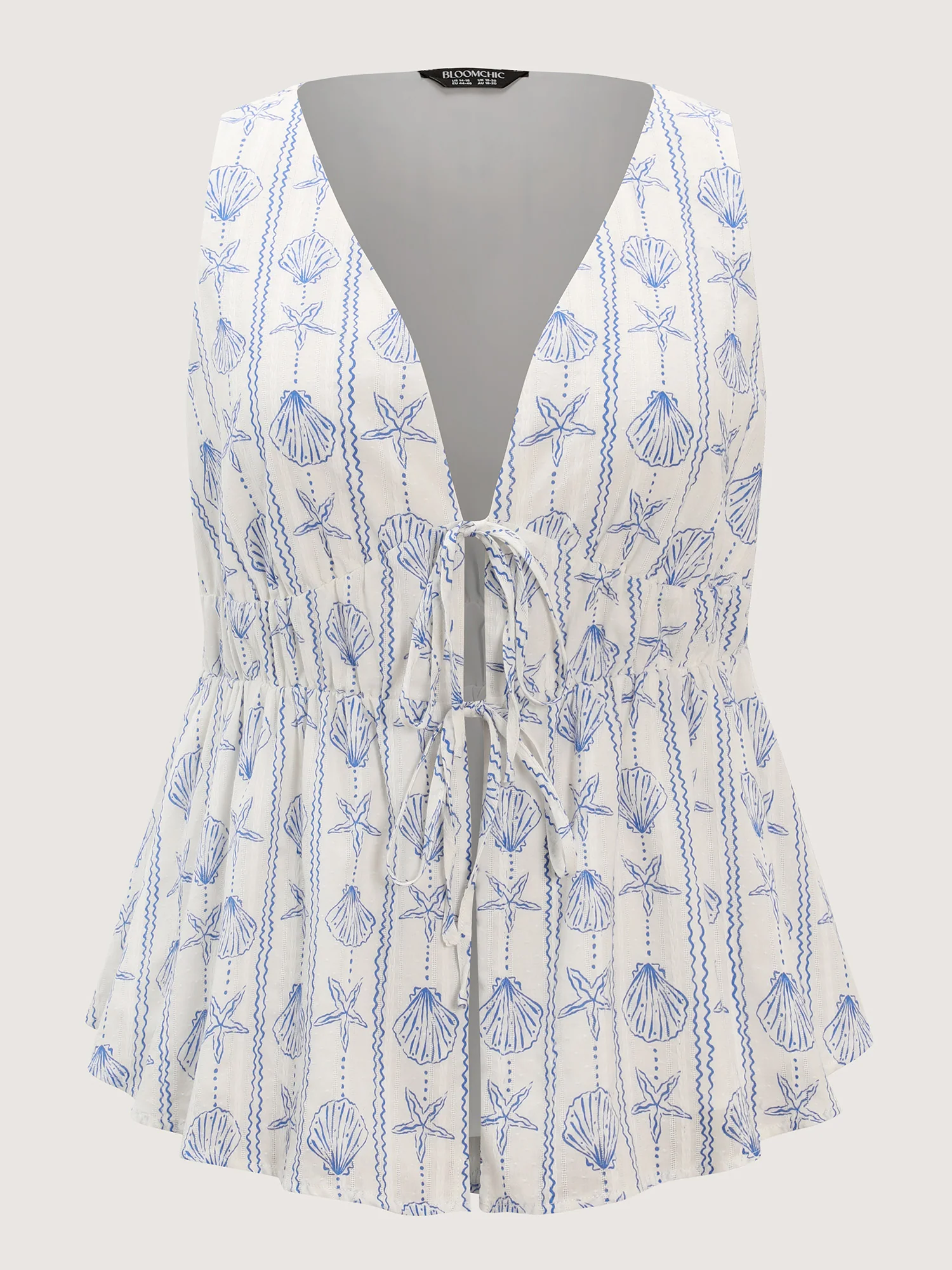 Cotton Ocean Striped Print Front Tie Tank Top - Image 7