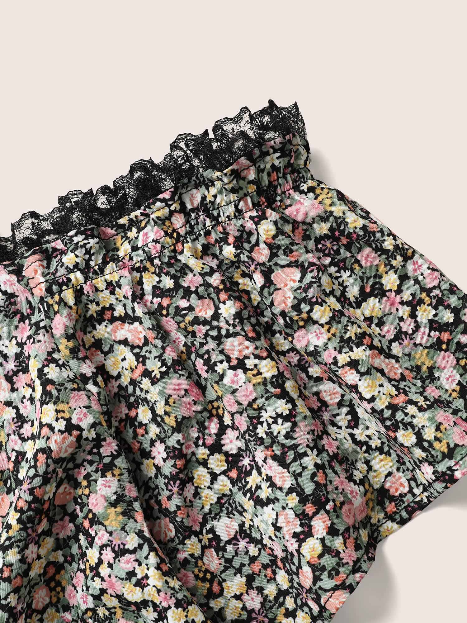 Off Shoulder Ditsy Floral Lace Panel Blouse - Image 7