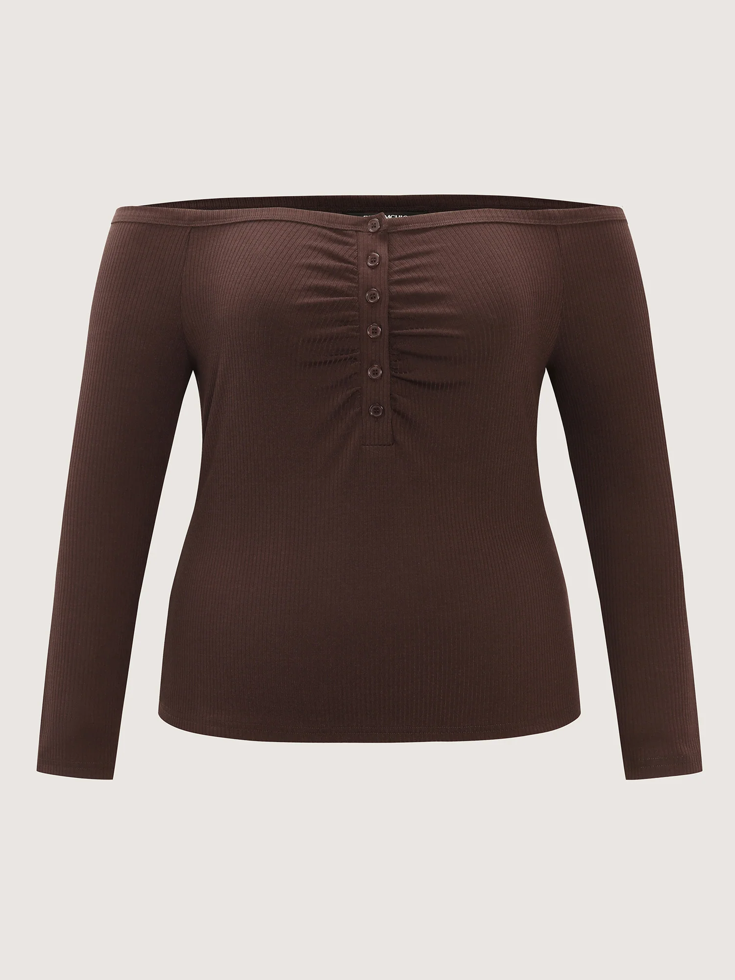 Off-Shoulder Fitted Button T-Shirt - Image 6