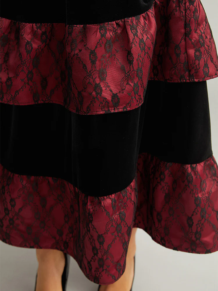 Off Shoulder Lace Insert Mesh Layered Dress - Image 5