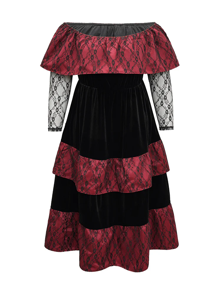 Off Shoulder Lace Insert Mesh Layered Dress - Image 6