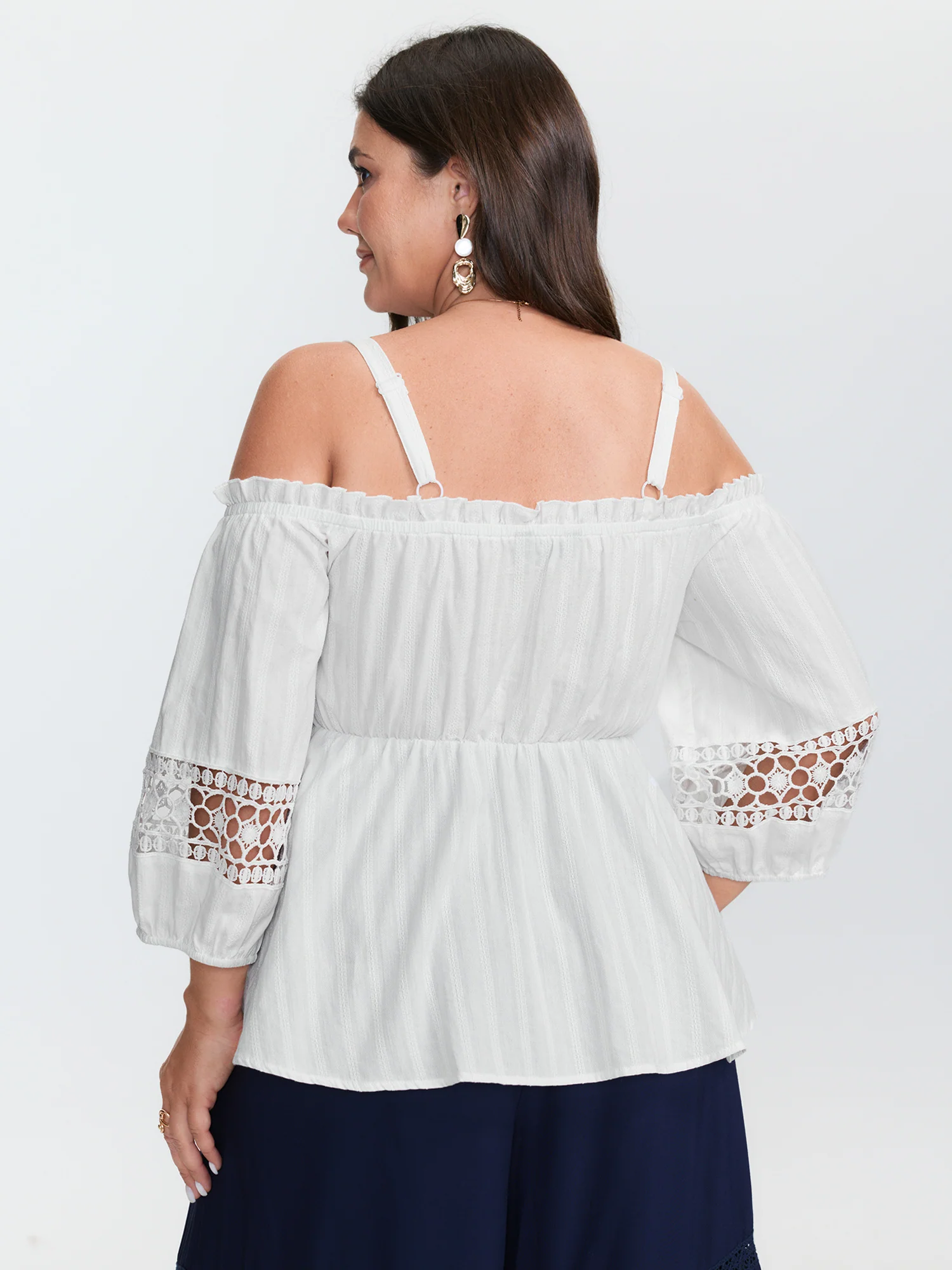 Cotton Off-Shoulder Lace Trim Sleeve Blouse - Image 4