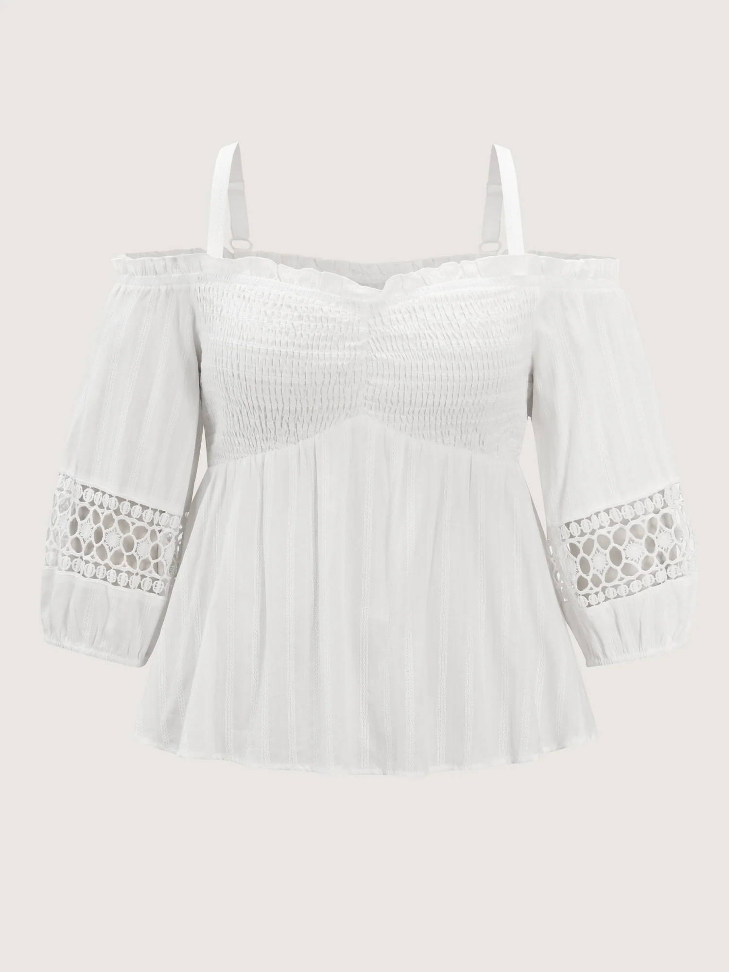 Cotton Off-Shoulder Lace Trim Sleeve Blouse - Image 7