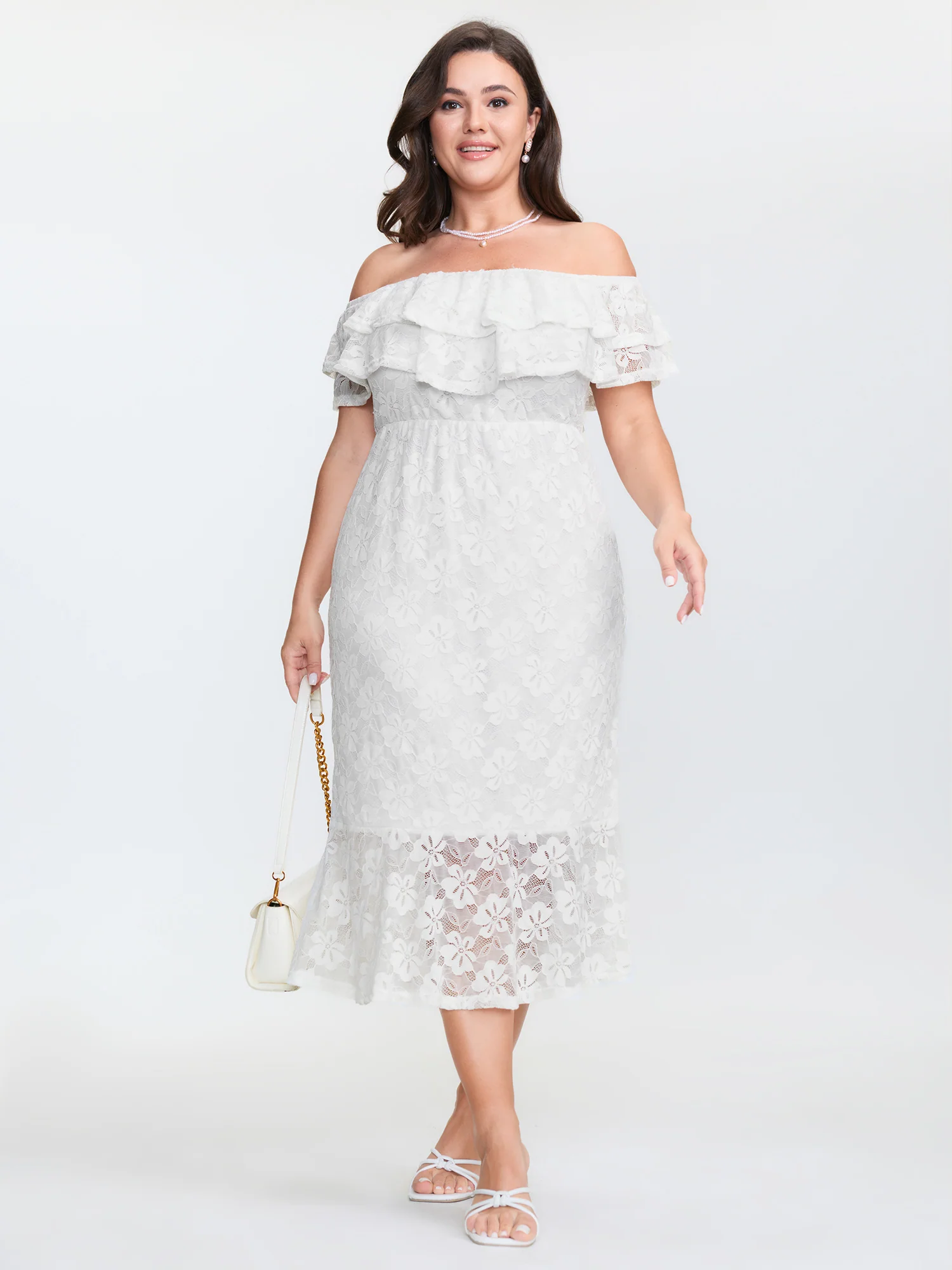 Off-Shoulder Layered Neckline Midi Dress - Image 3