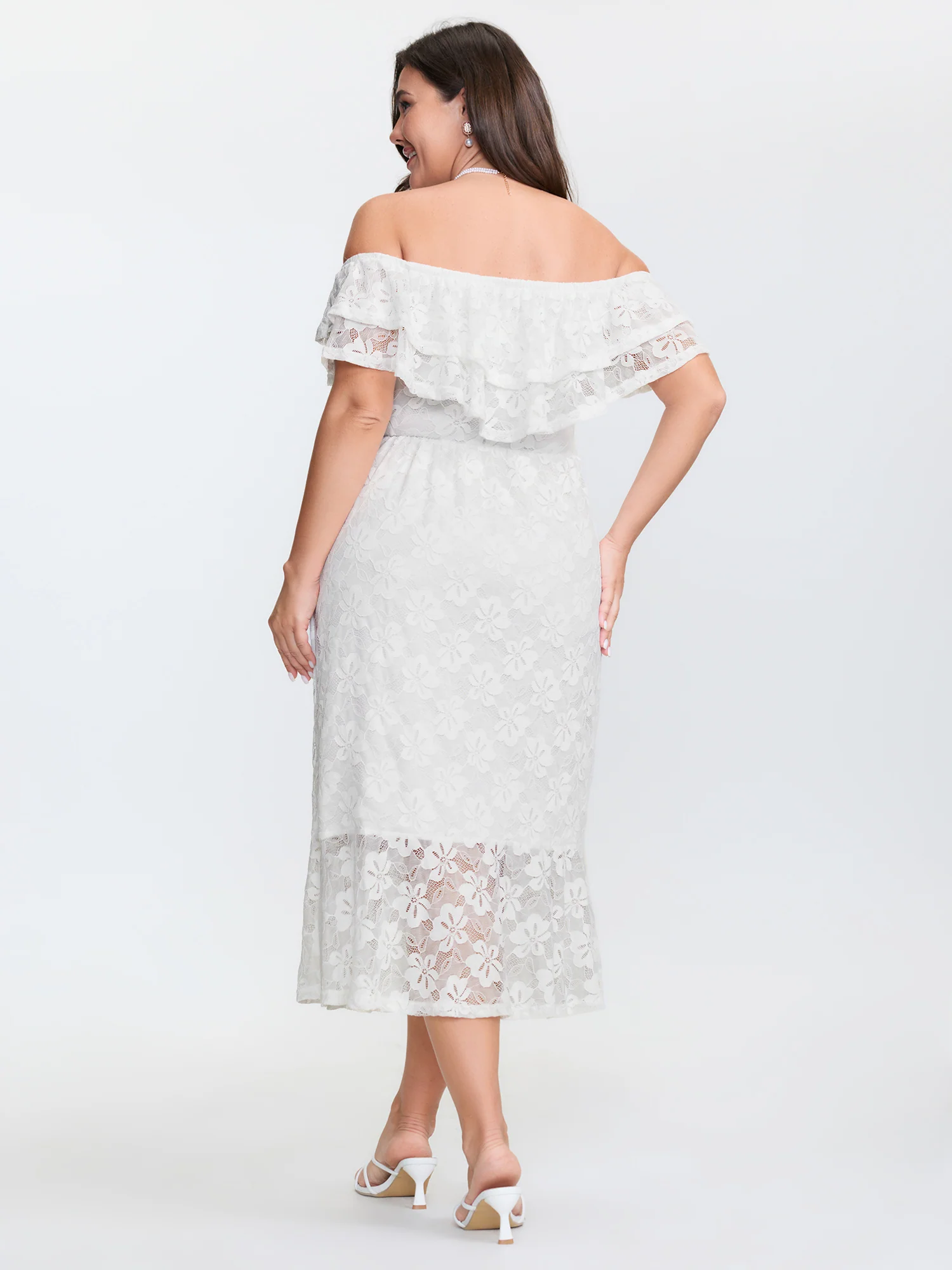 Off-Shoulder Layered Neckline Midi Dress - Image 4