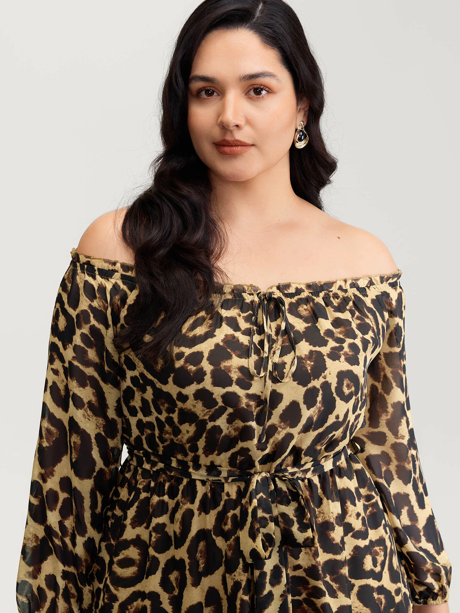 Off-Shoulder Leopard Print Sheer Maxi Dress - Image 2