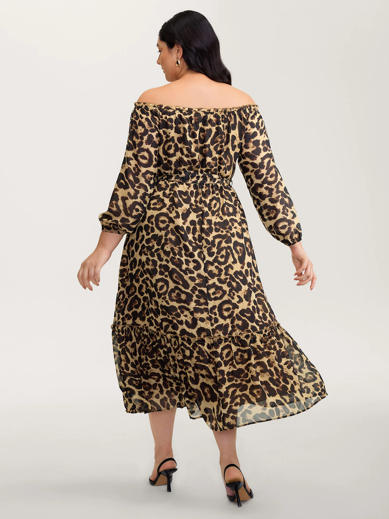 Off-Shoulder Leopard Print Sheer Maxi Dress - Image 4