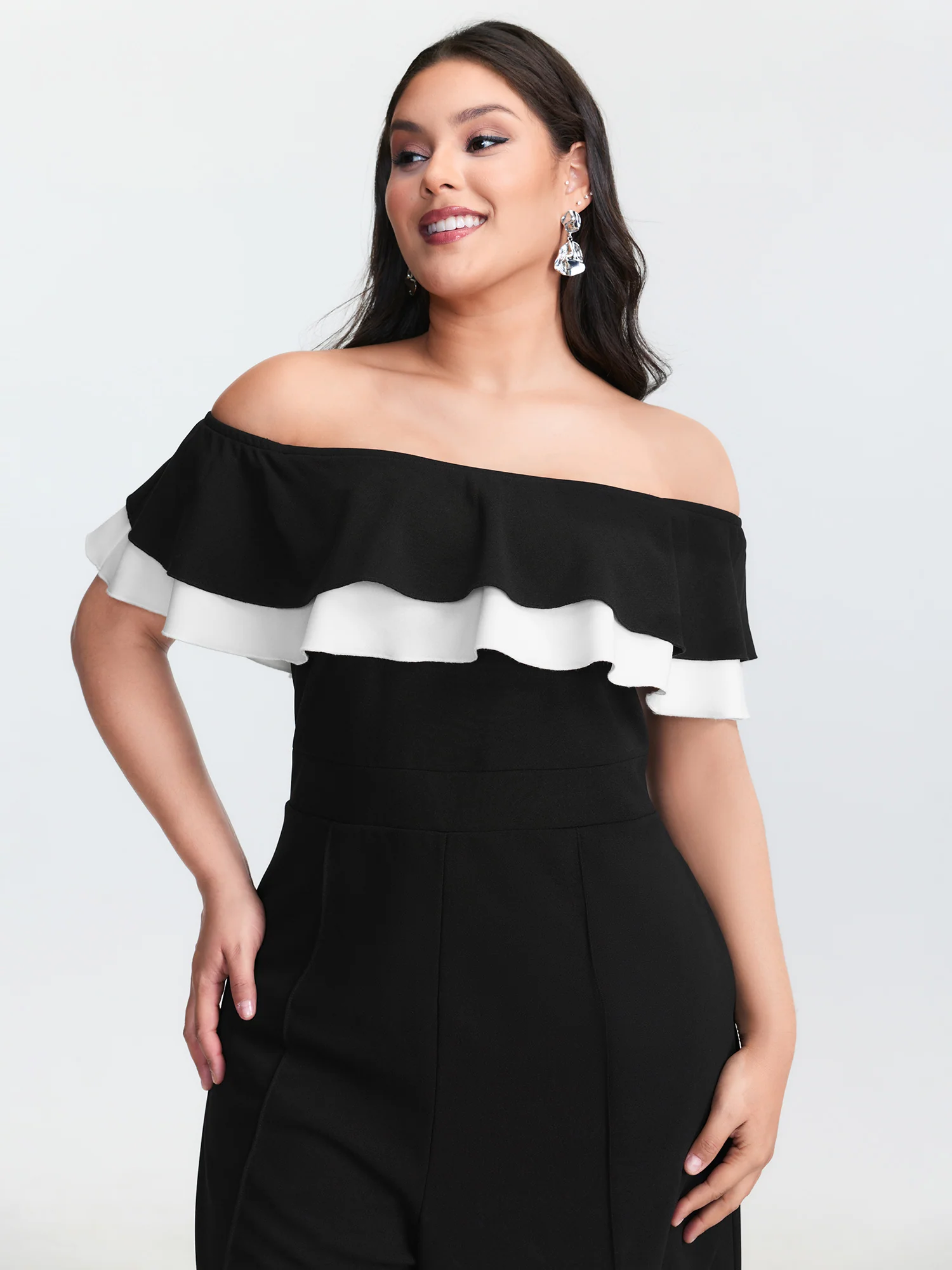 Off-Shoulder Lotus Leaf Neckline Jumpsuit - Image 2