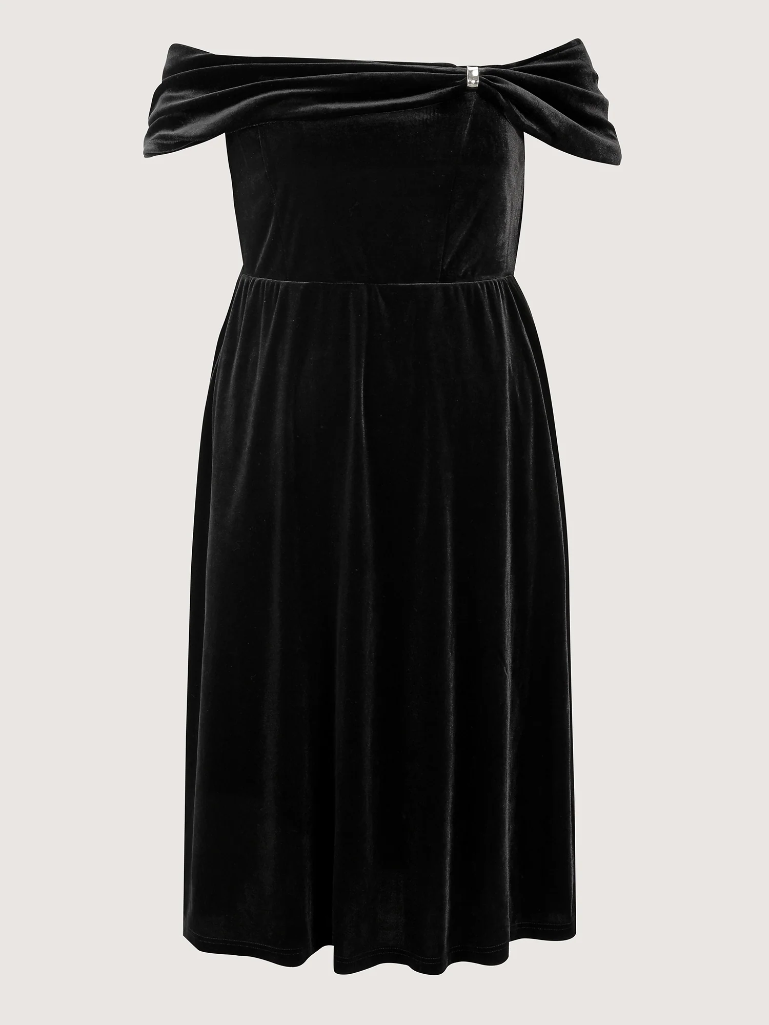 Off-Shoulder Metallic Detail Pockets Midi Dress - Image 7