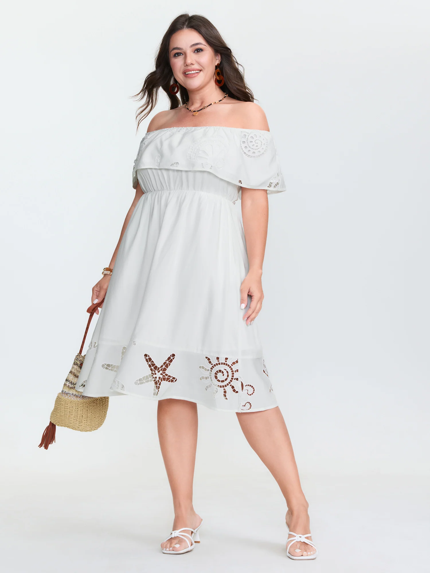 Ocean Pattern Embroidered Cut-Out Midi Dress - Image 2