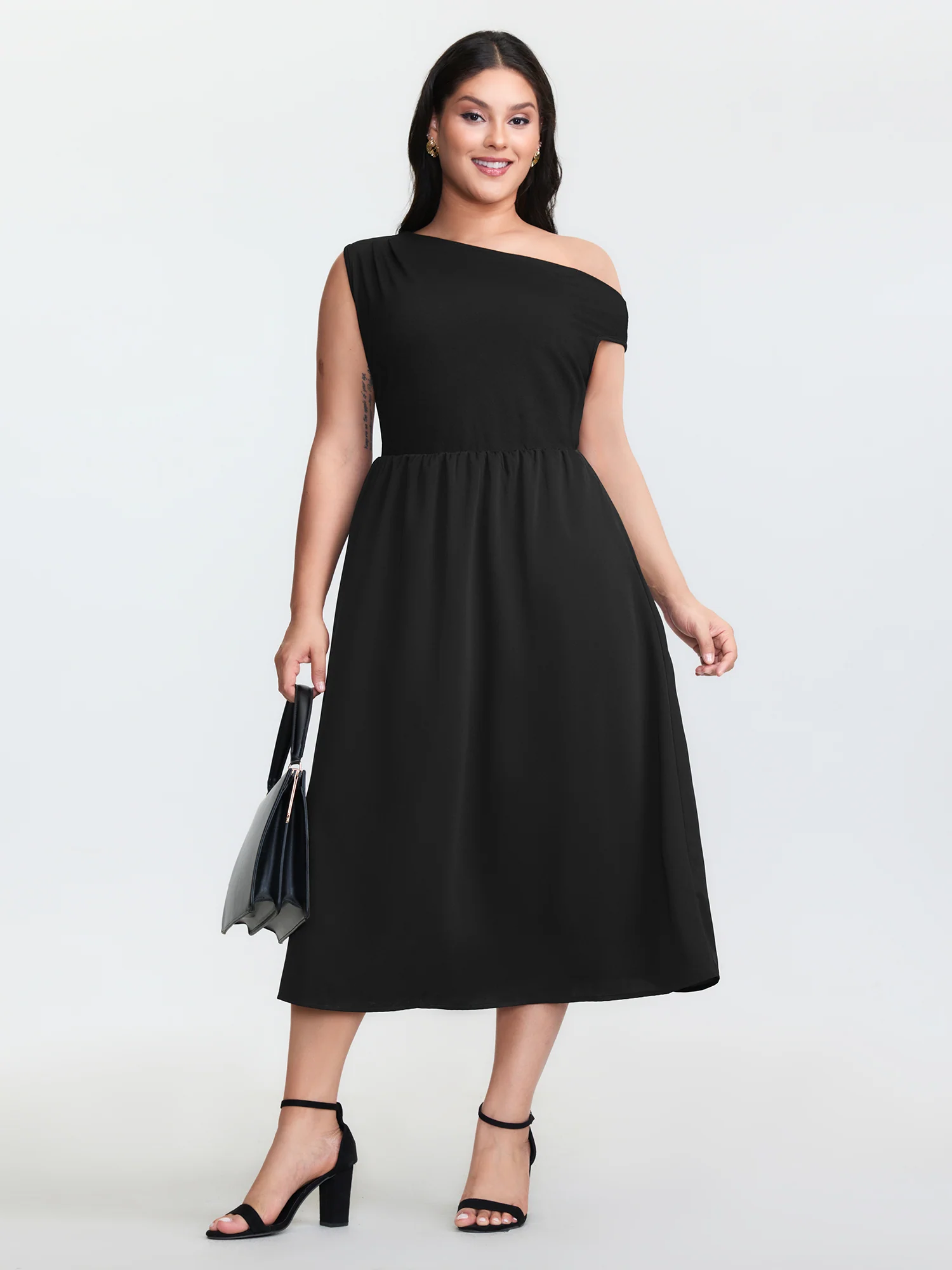 Off-Shoulder Patchwork Midi Dress - Image 3