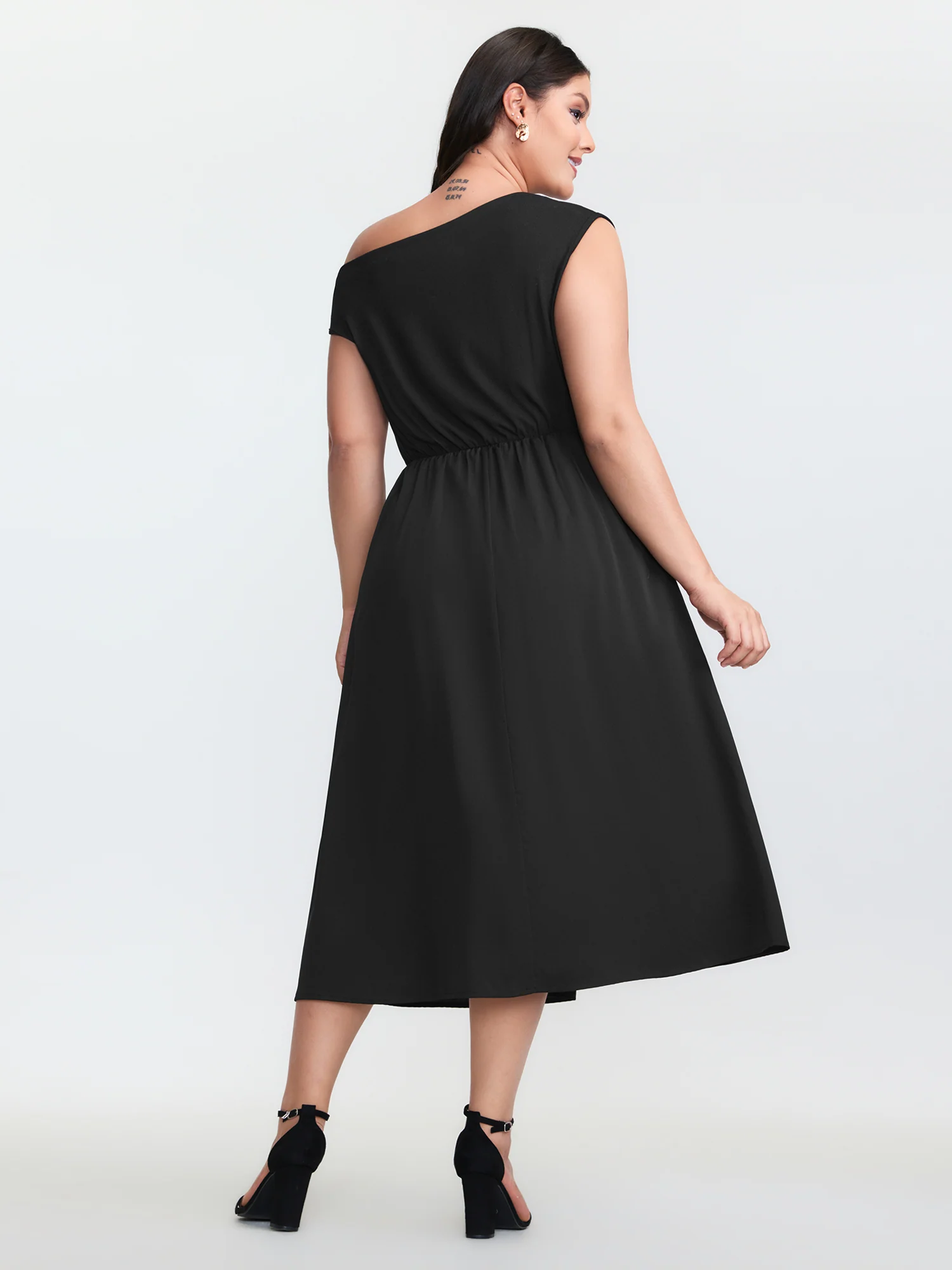 Off-Shoulder Patchwork Midi Dress - Image 4