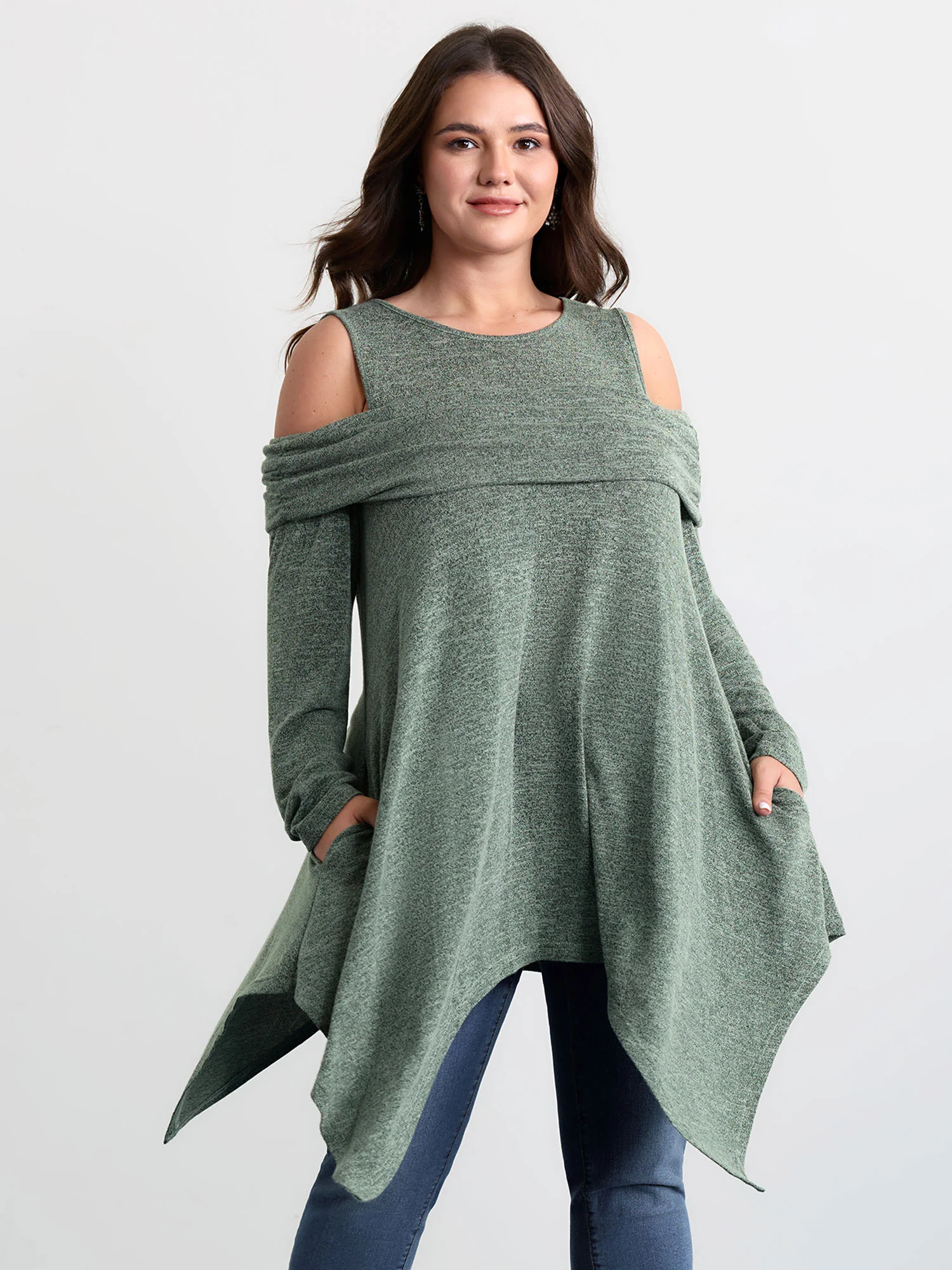 Supersoft Off-Shoulder Pleated Asymmetrical Hem Top