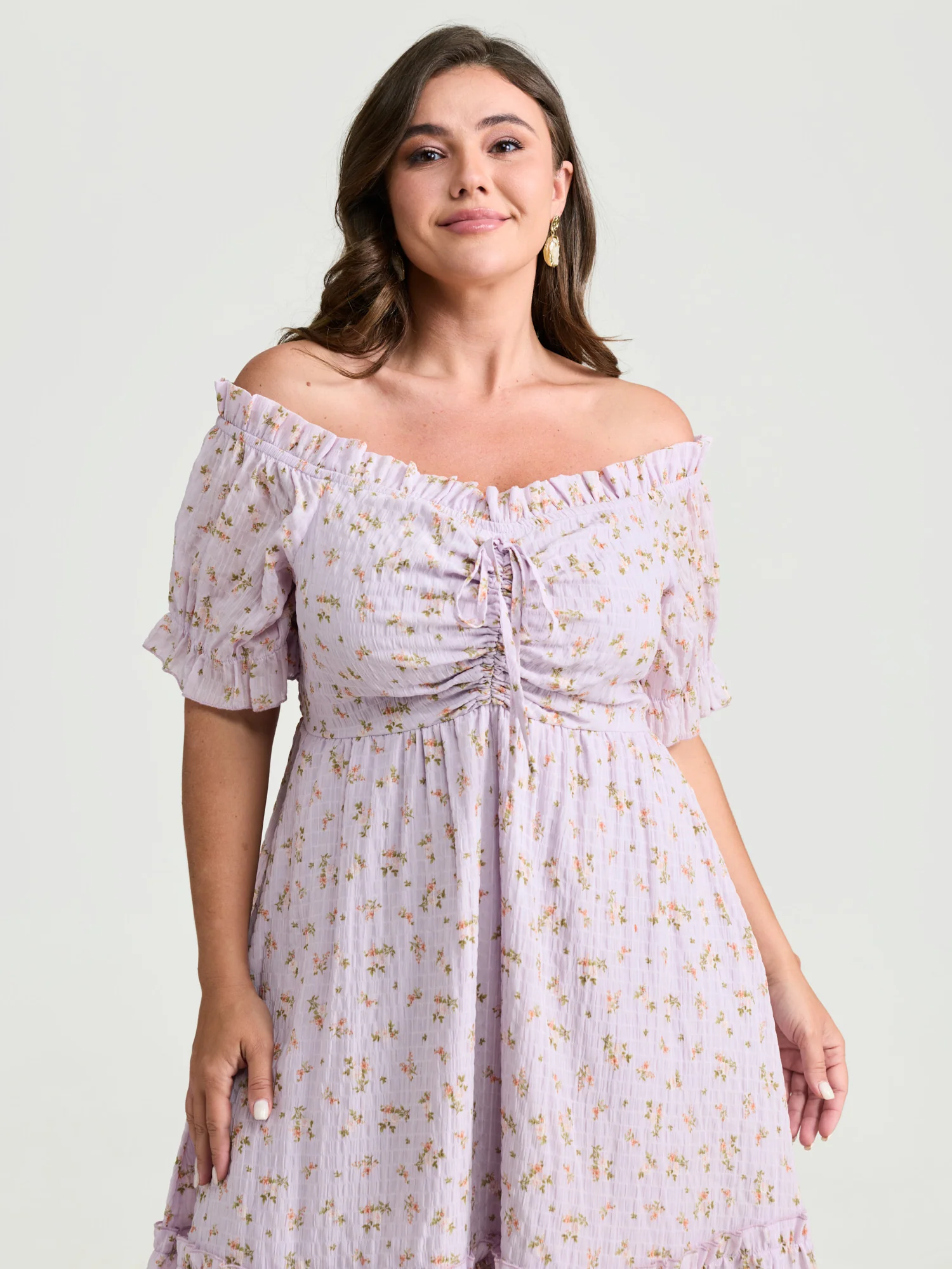 Off-Shoulder Romantic Ruffles Floral Mini Dress - Image 2