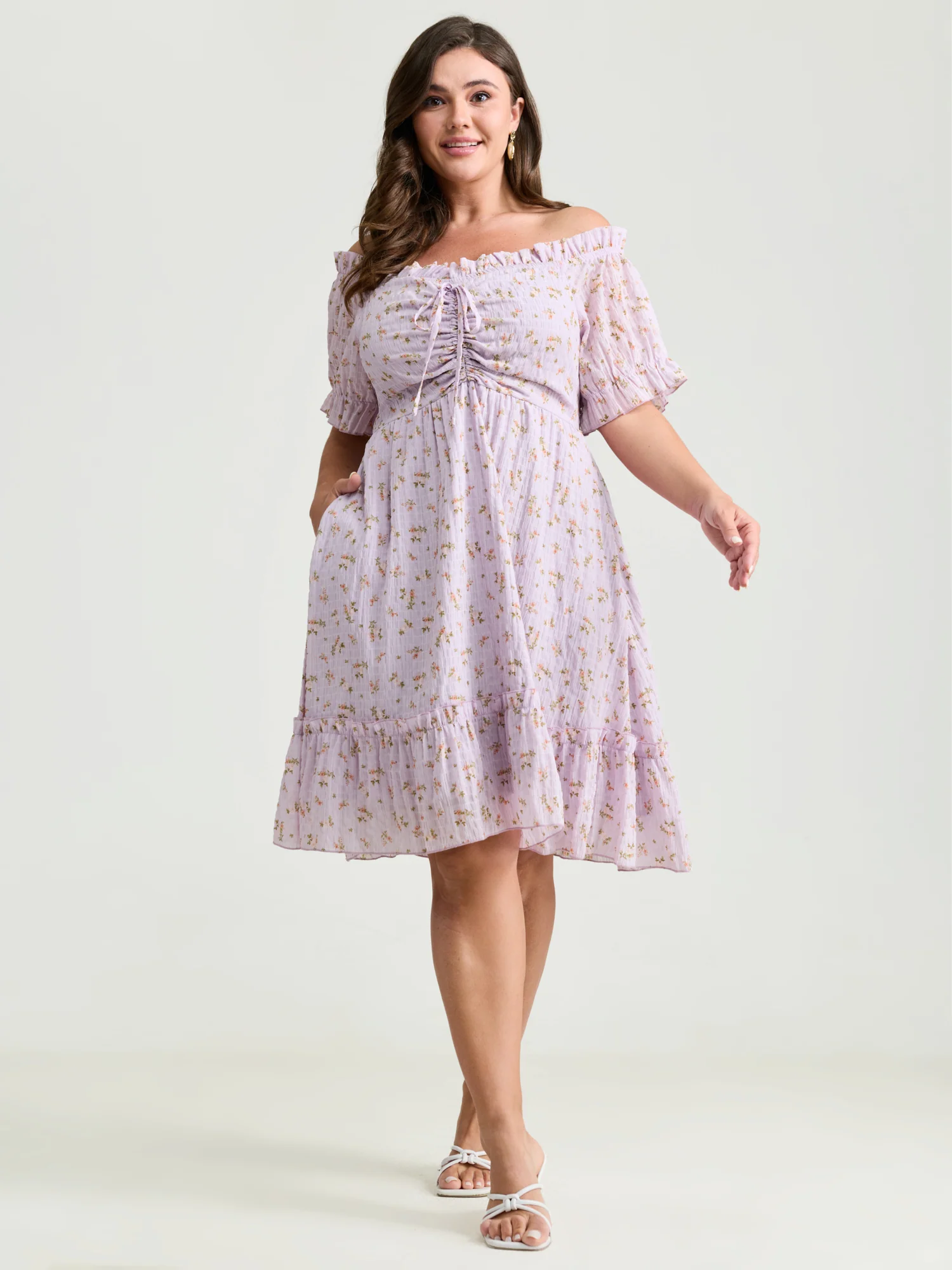 Off-Shoulder Romantic Ruffles Floral Mini Dress - Image 3