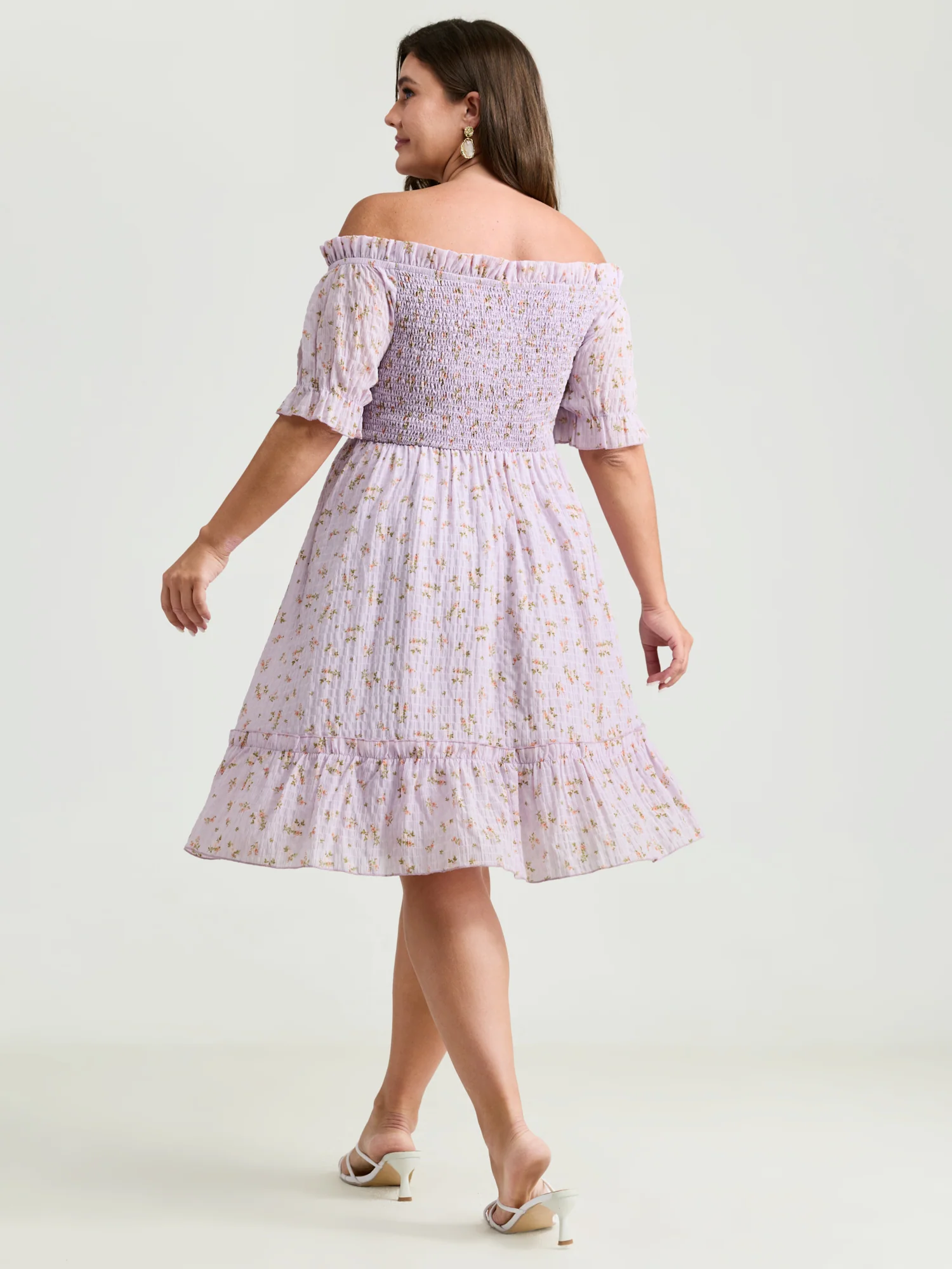 Off-Shoulder Romantic Ruffles Floral Mini Dress - Image 4