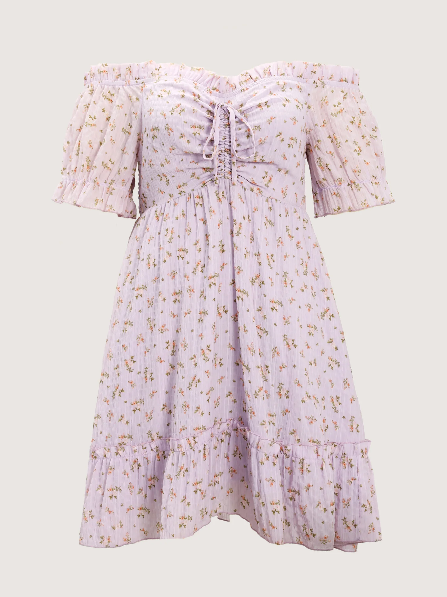 Off-Shoulder Romantic Ruffles Floral Mini Dress - Image 7