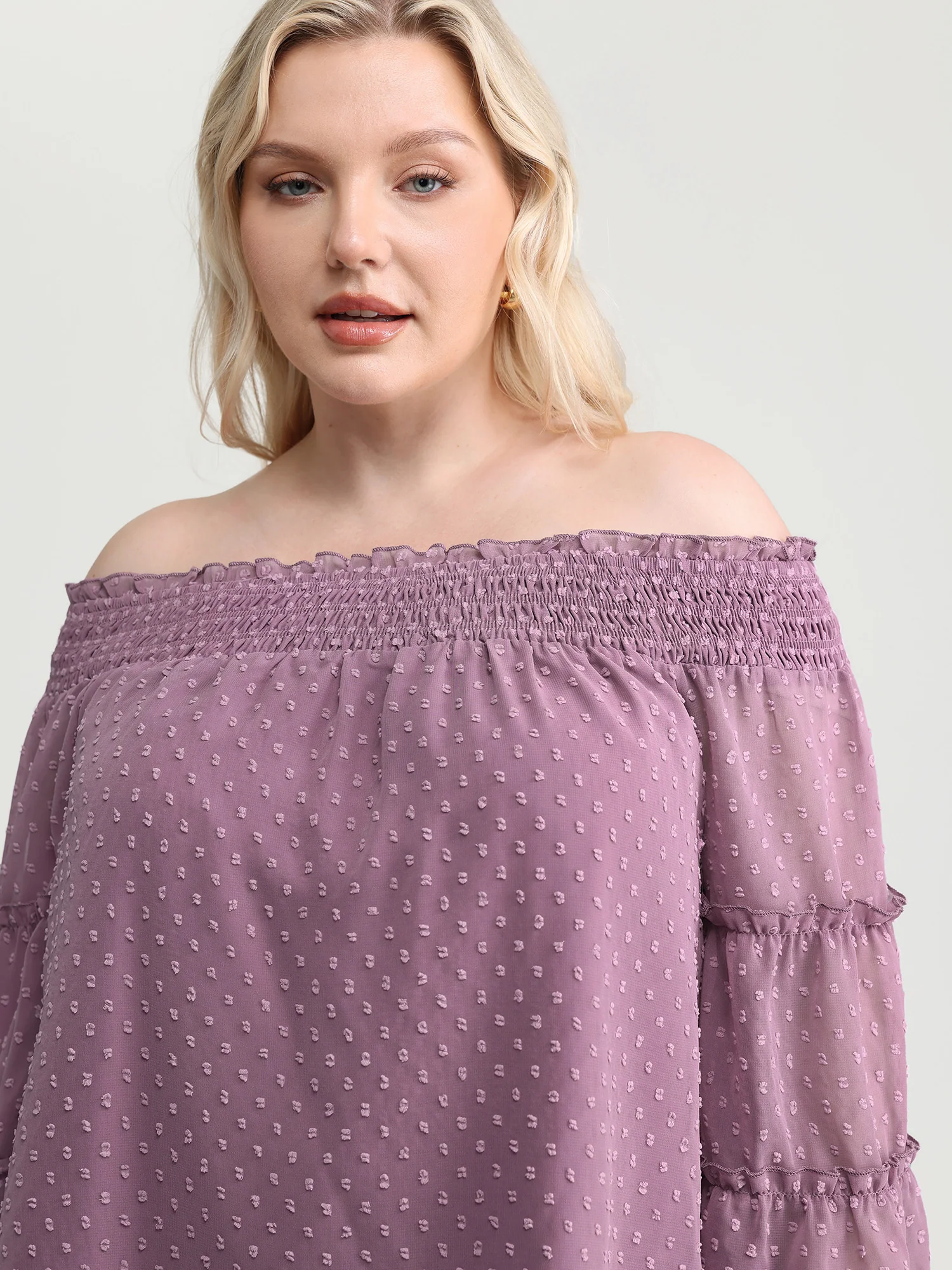 Off-Shoulder Shirred Flared Sleeve Blouse - Image 2