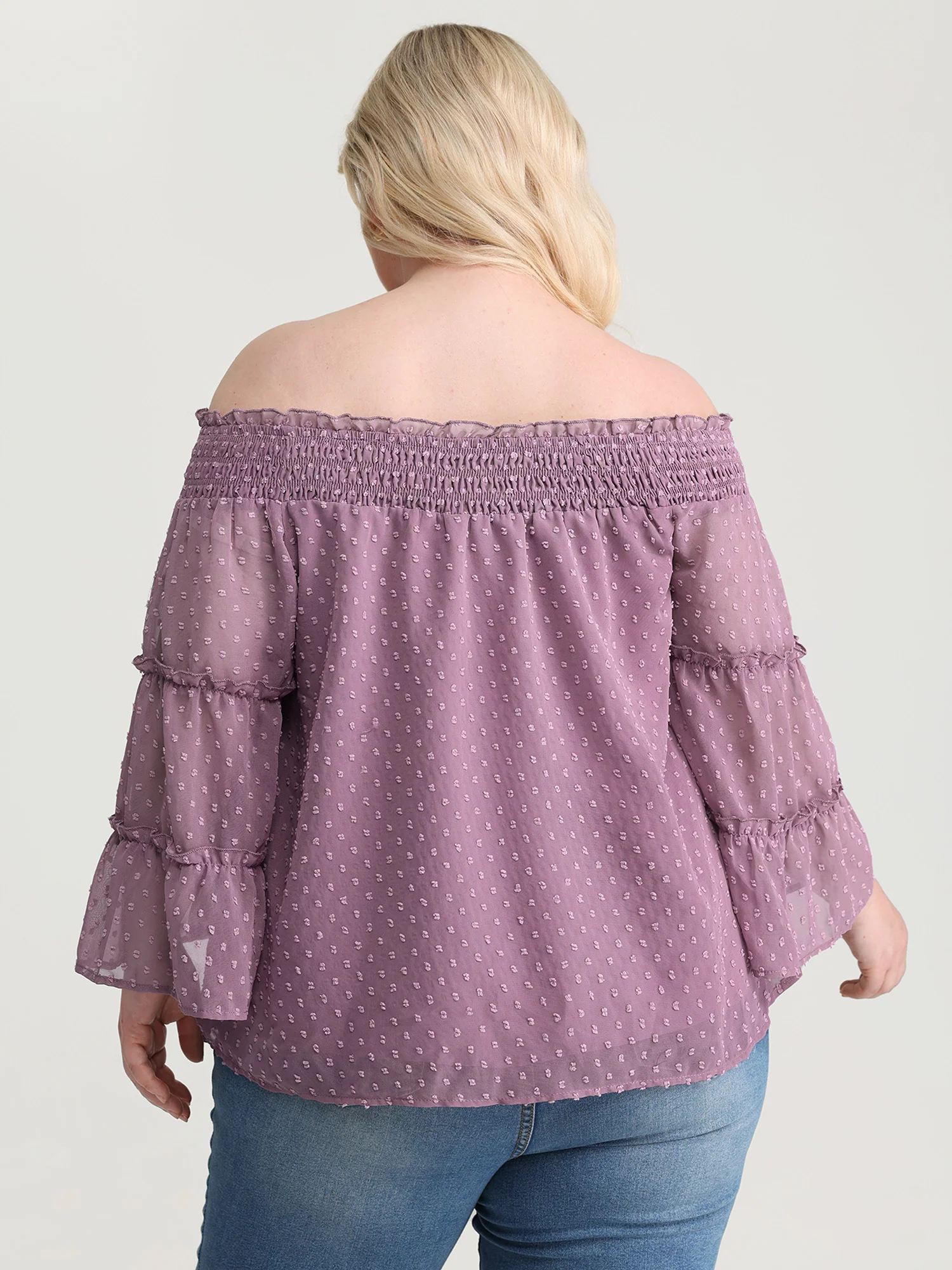Off-Shoulder Shirred Flared Sleeve Blouse - Image 4