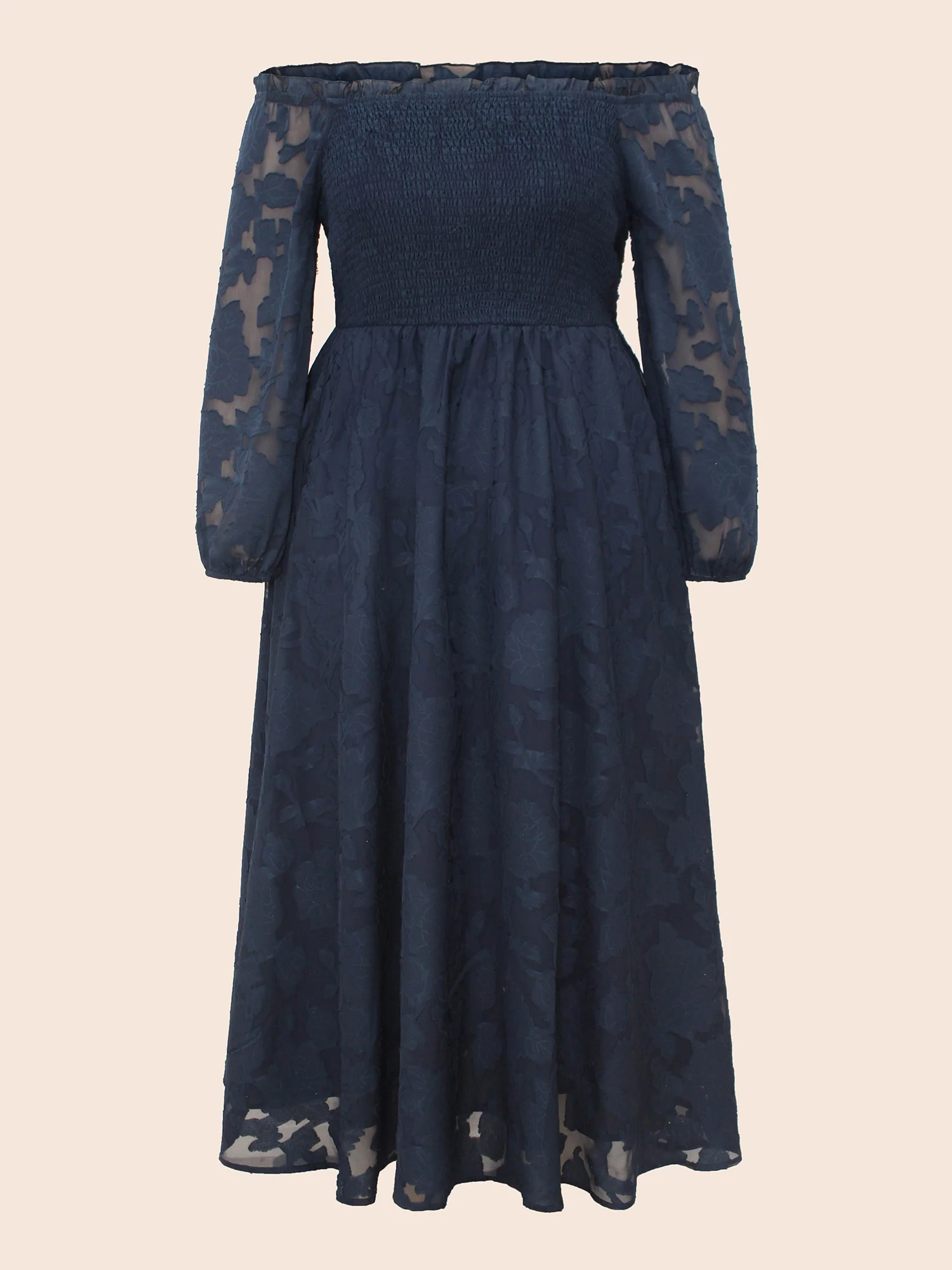 Off Shoulder Shirred Frill Trim Dress - Image 7