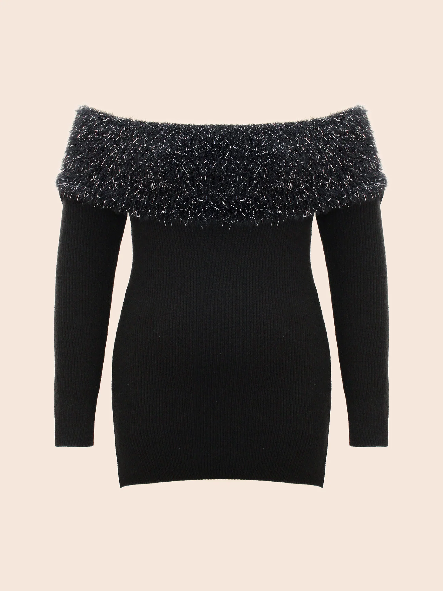Off-Shoulder Silver Threads Detailing Pullover - Image 8