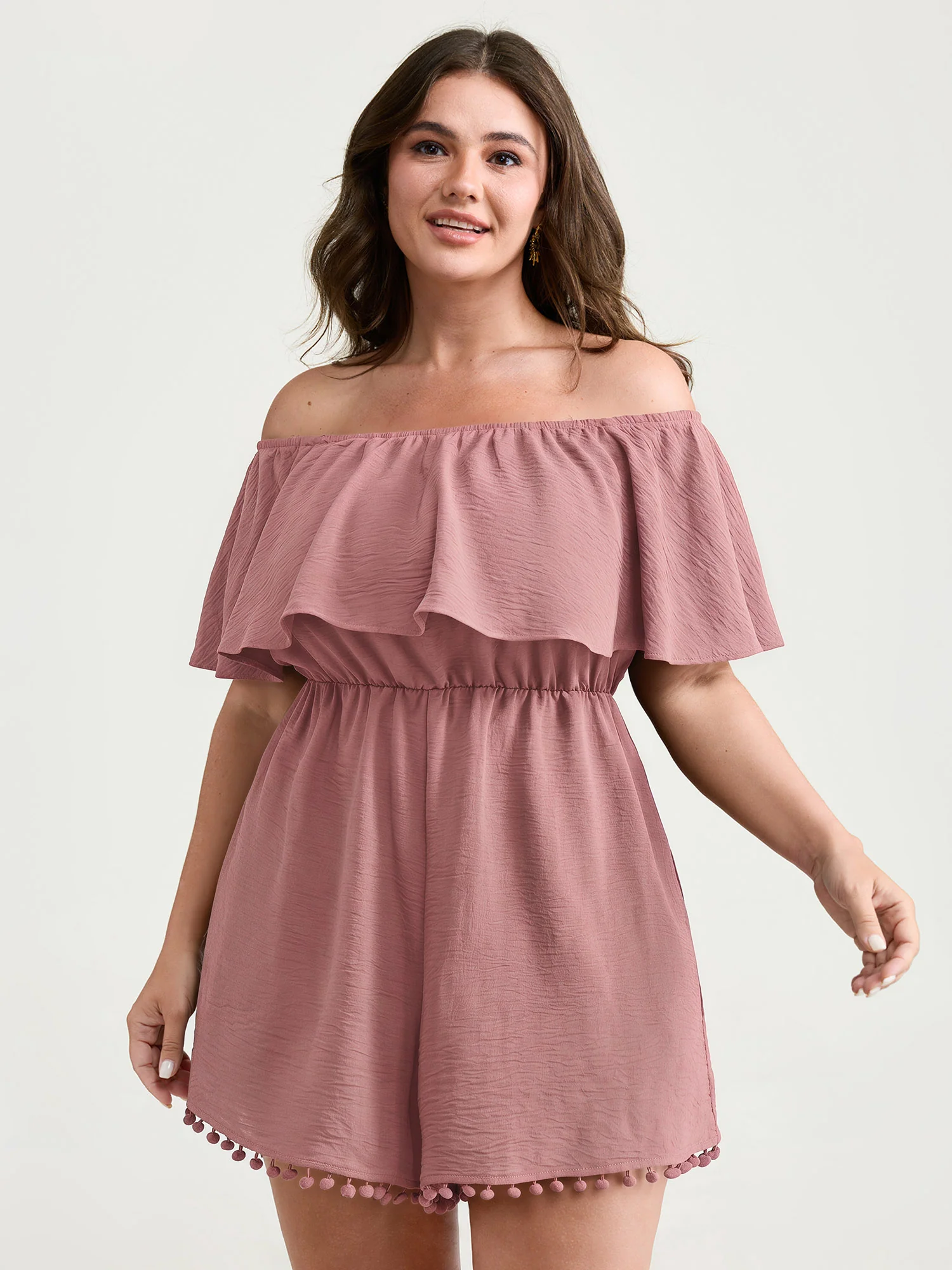 Off-Shoulder Tassel Hem Romper - Image 12