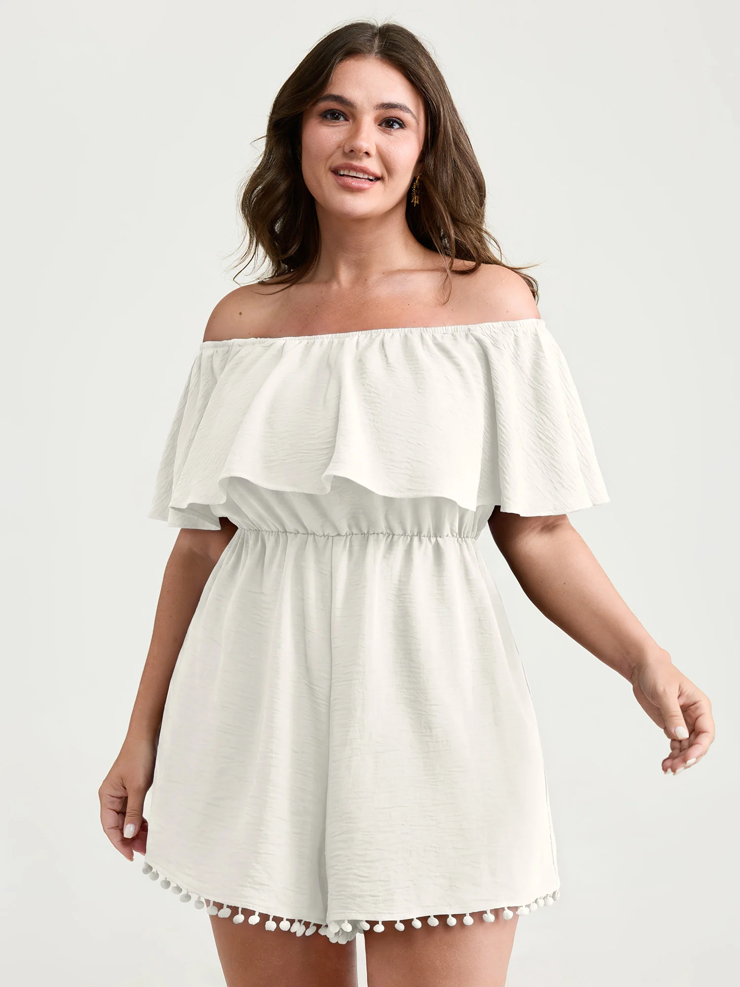 Off-Shoulder Tassel Hem Romper - Image 8