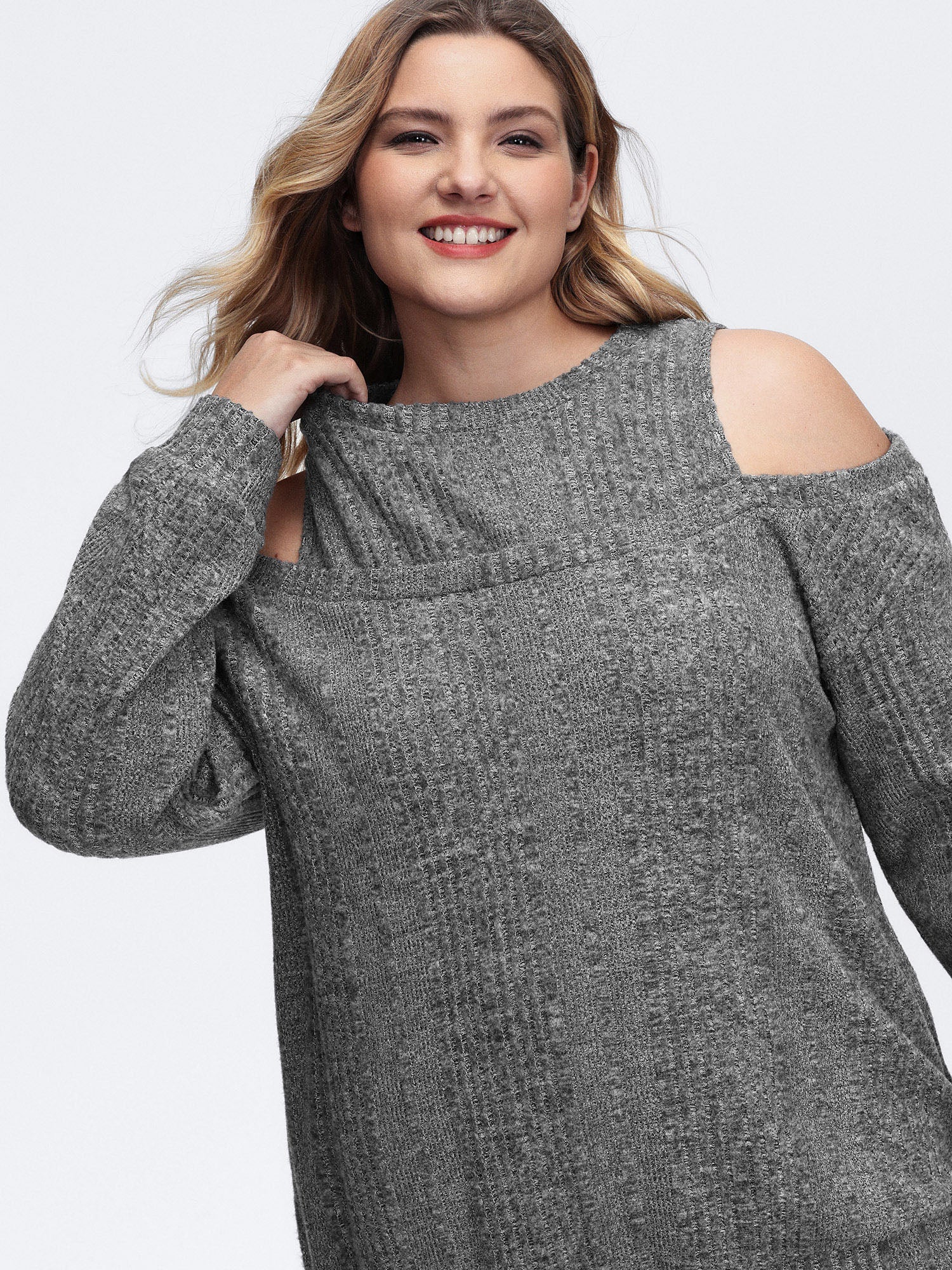 Off-Shoulder Textured Solid Sweatshirt - Image 2