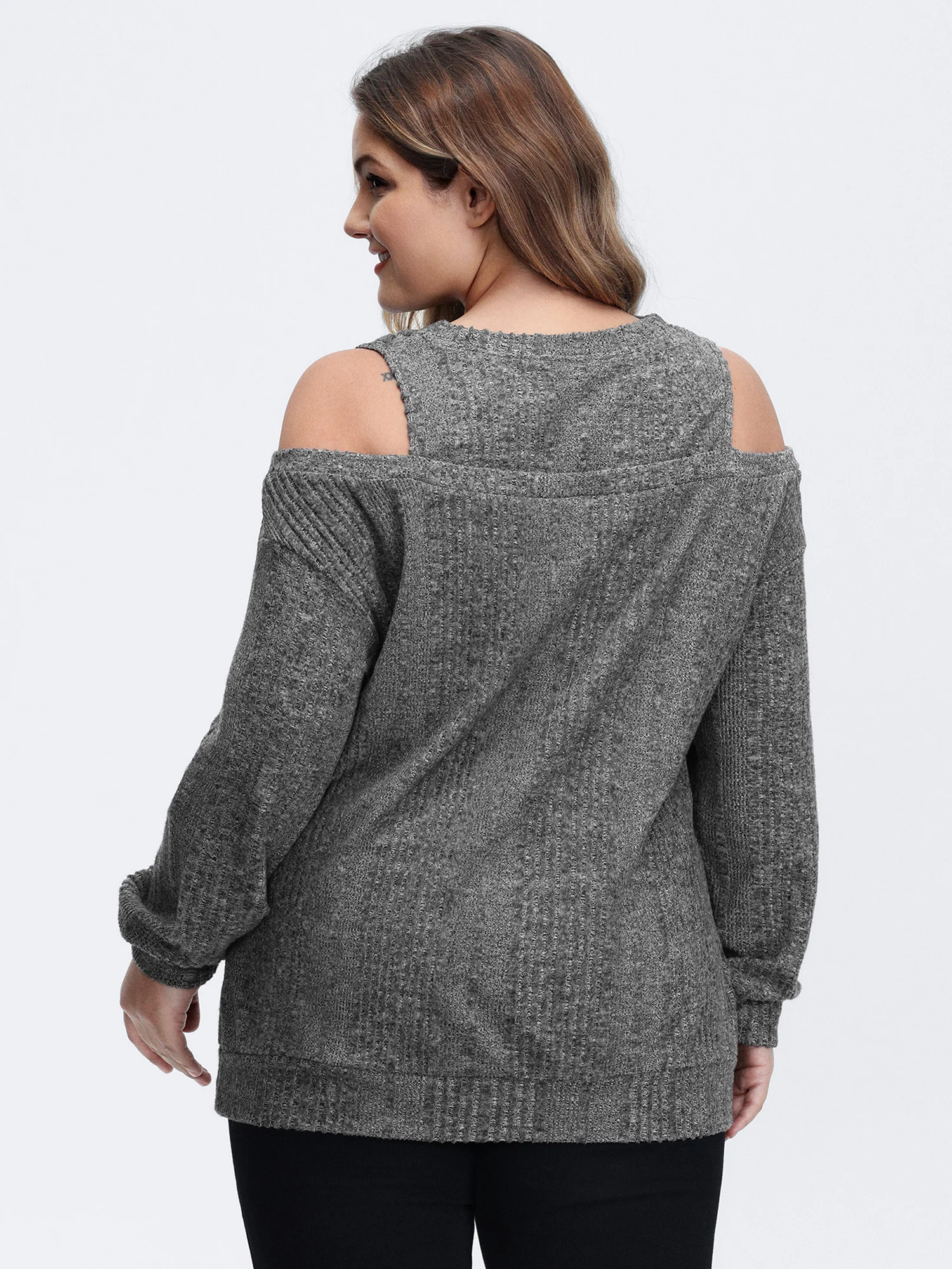 Off-Shoulder Textured Solid Sweatshirt - Image 4