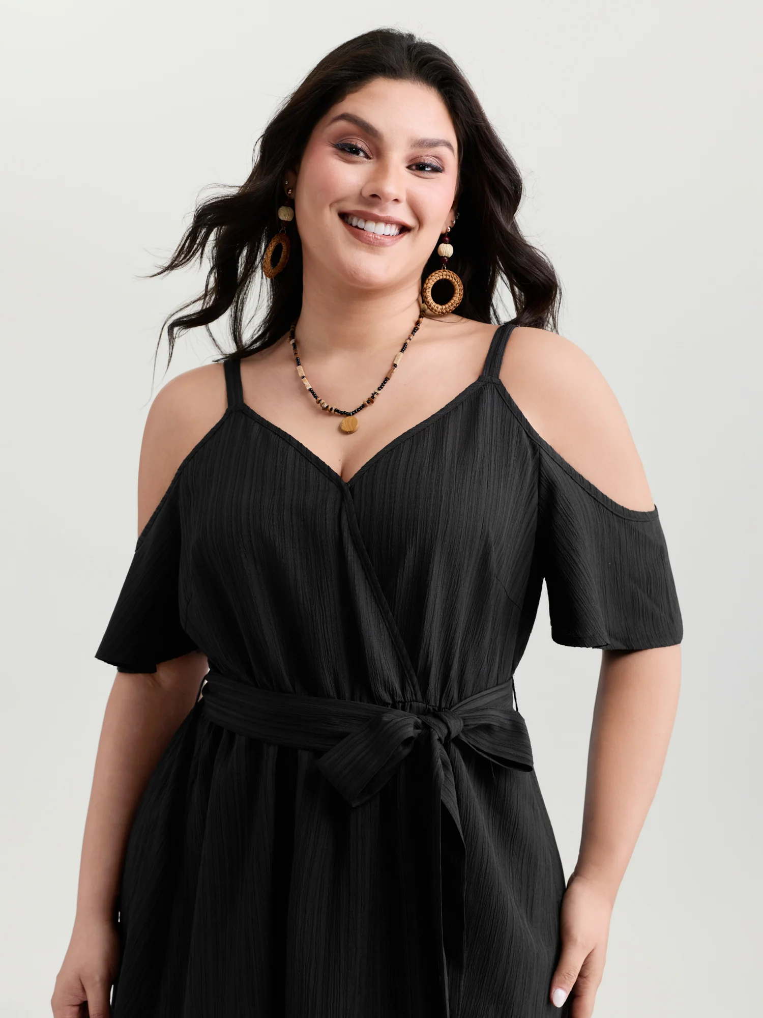 Off-Shoulder Textured Waist-Tie Maxi Dress - Image 2
