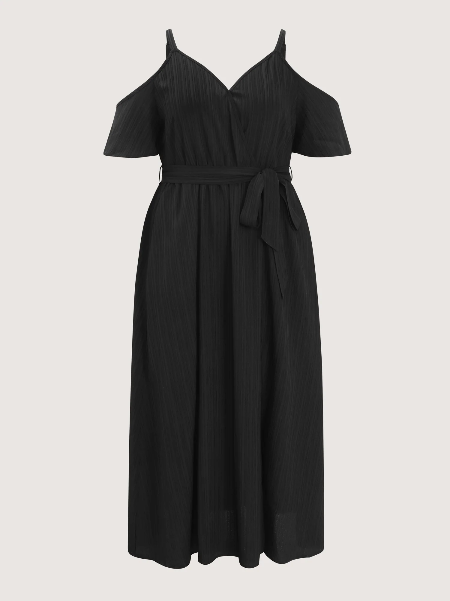 Off-Shoulder Textured Waist-Tie Maxi Dress - Image 7