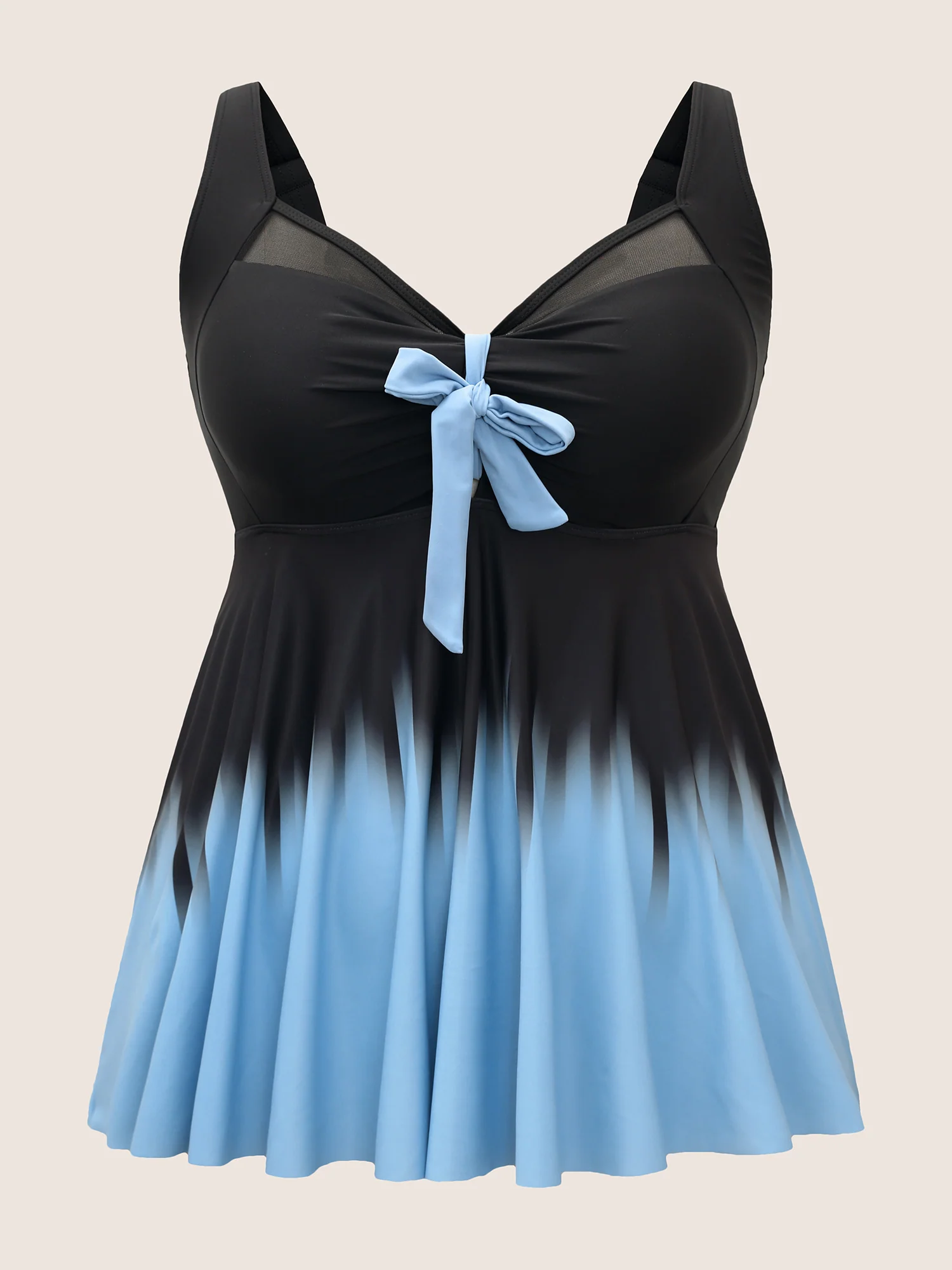Ombre Bowknot Ruched Mesh Patchwork Swim Top - Image 8