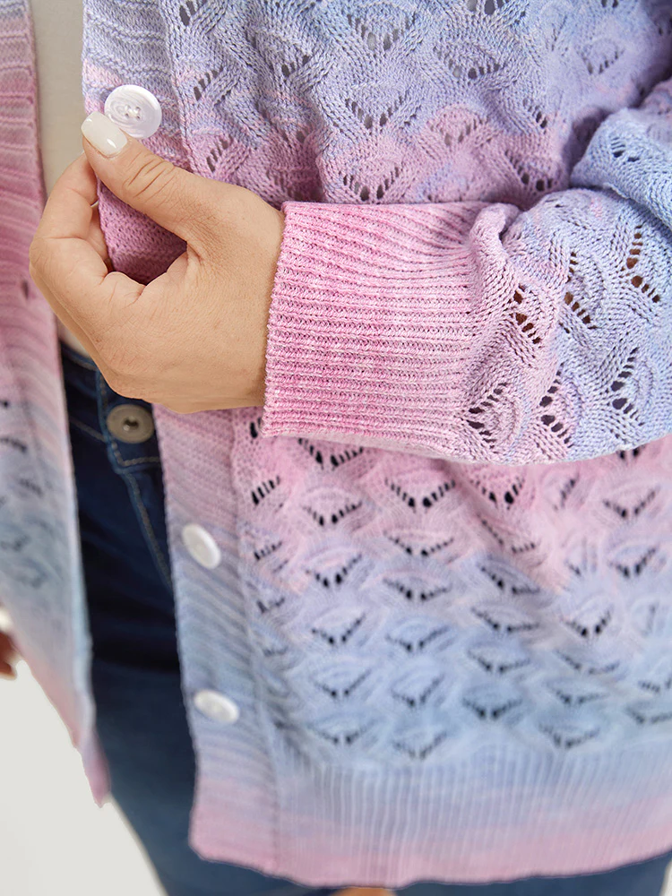 Ombre Button Through Hollow Out Cardigan - Image 10
