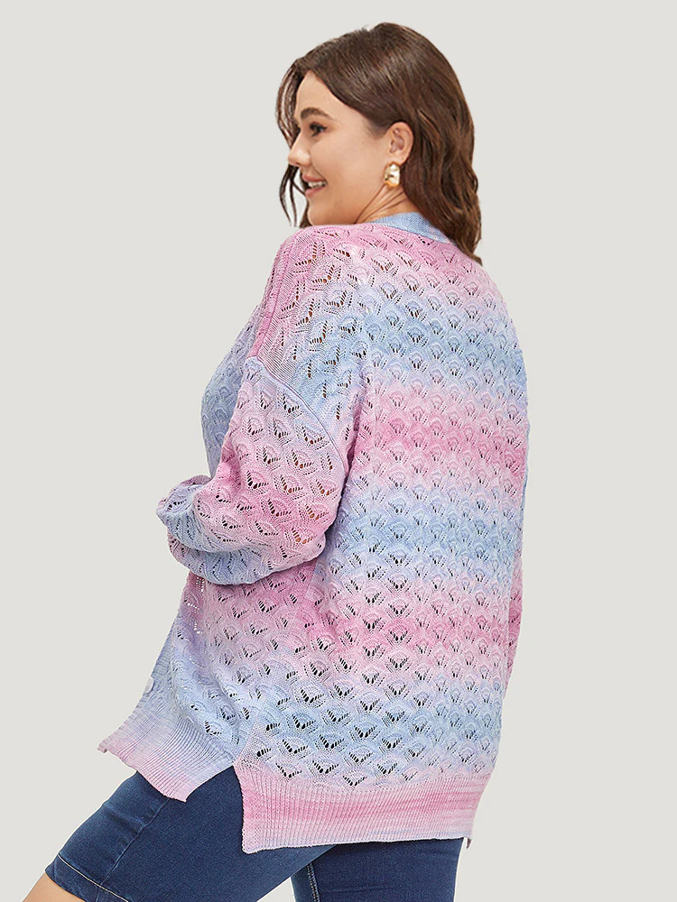 Ombre Button Through Hollow Out Cardigan - Image 2