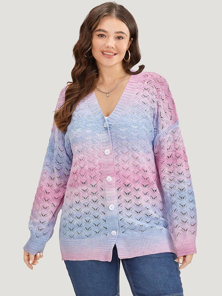 Ombre Button Through Hollow Out Cardigan - Image 4