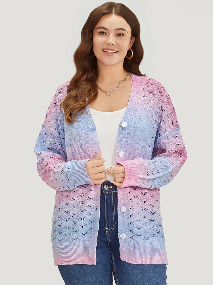 Ombre Button Through Hollow Out Cardigan - Image 6