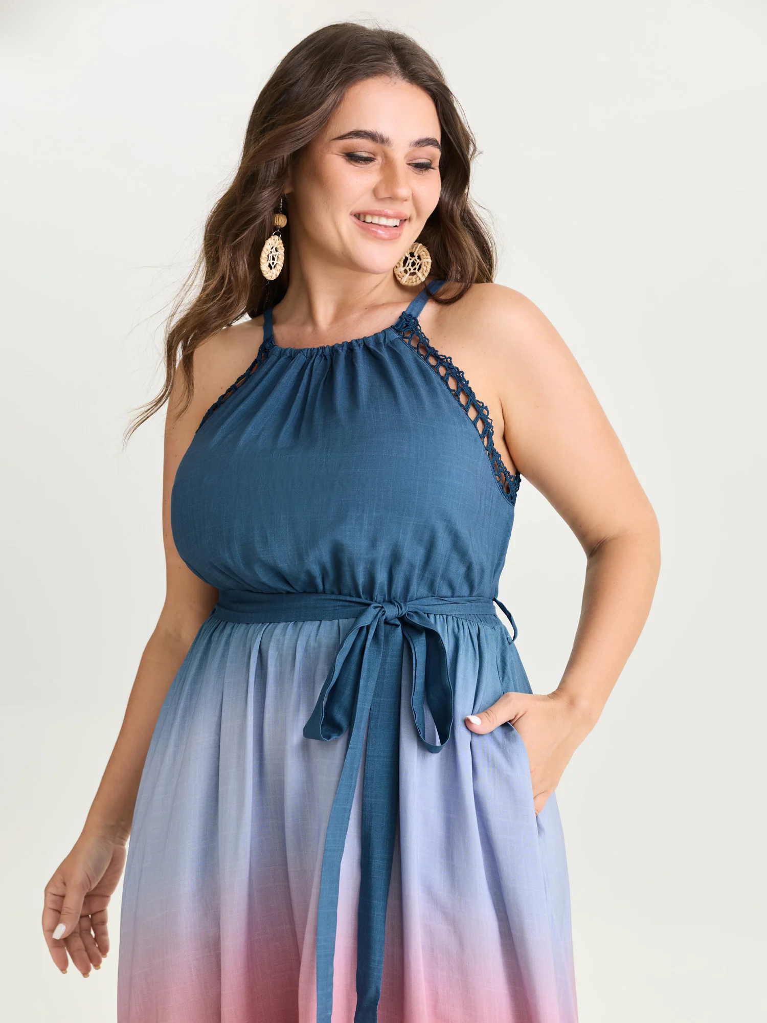 Ombre Color Blend Lace Trim Maxi Dress - Image 2