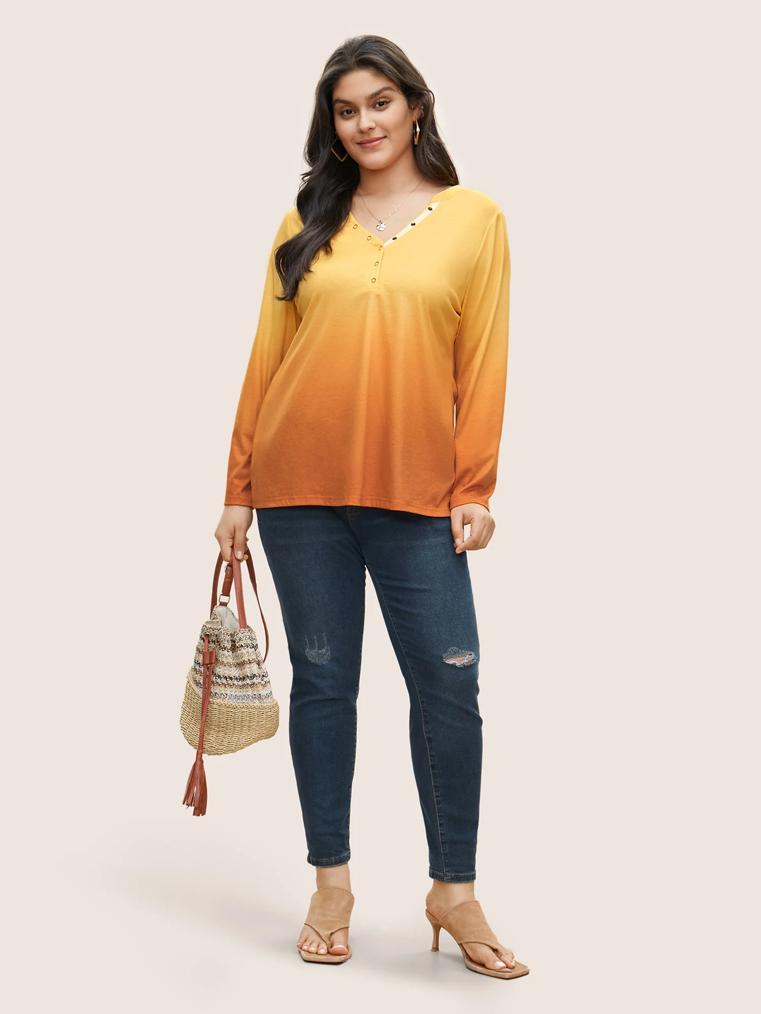 Ombre Contrast Button Up T-shirt - Image 3