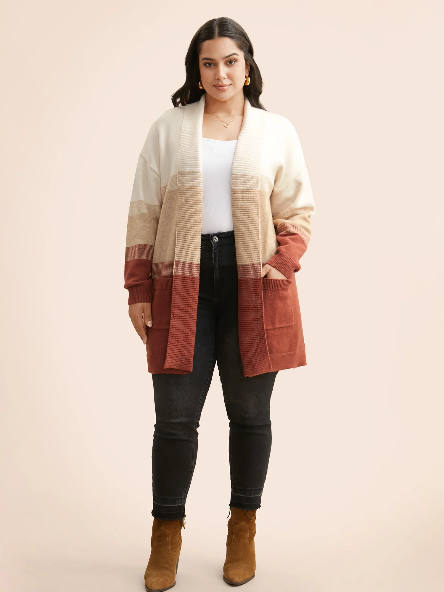 Ombre Contrast Drop Shoulder Cardigan - Image 3