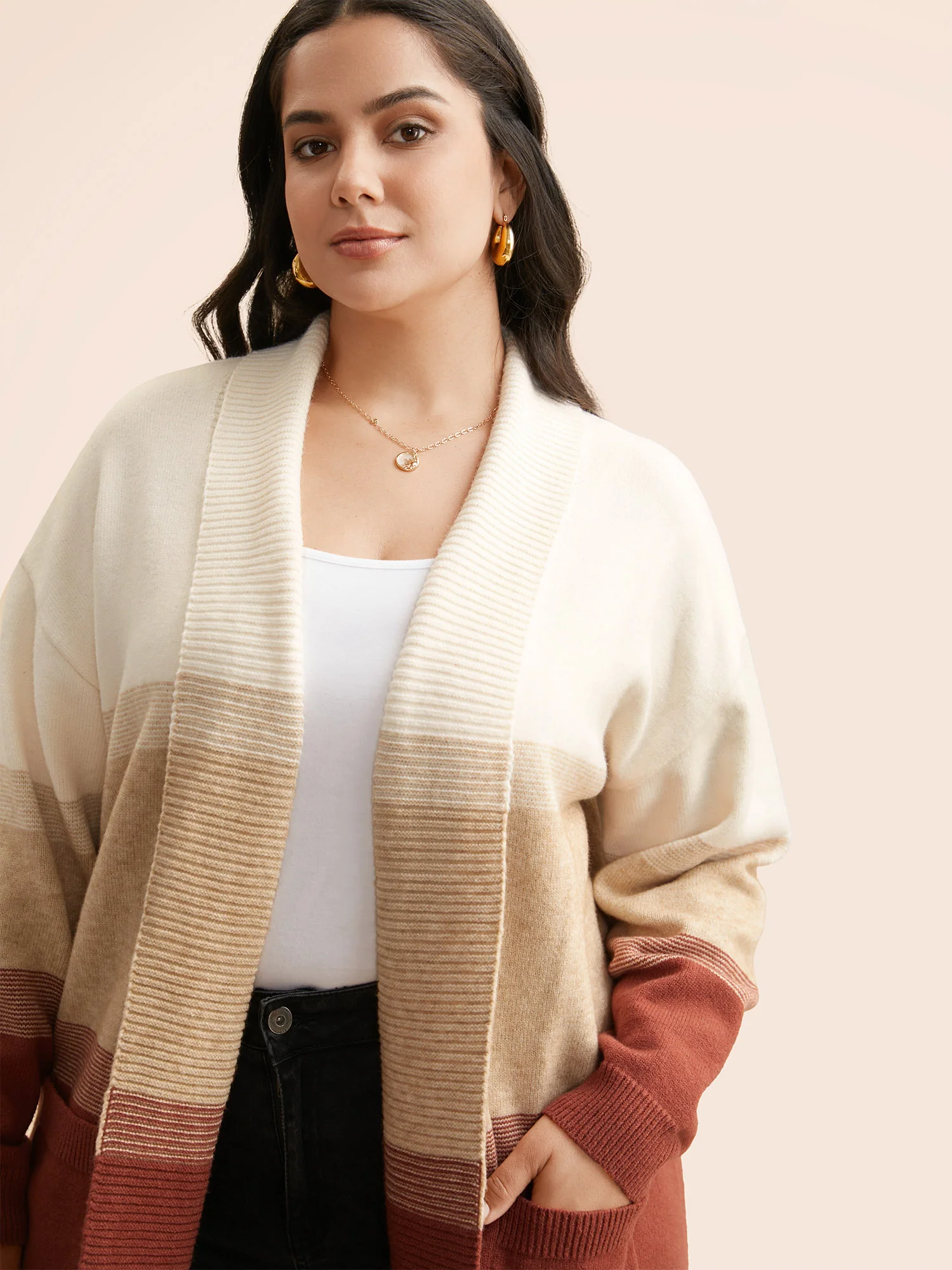 Ombre Contrast Drop Shoulder Cardigan - Image 4