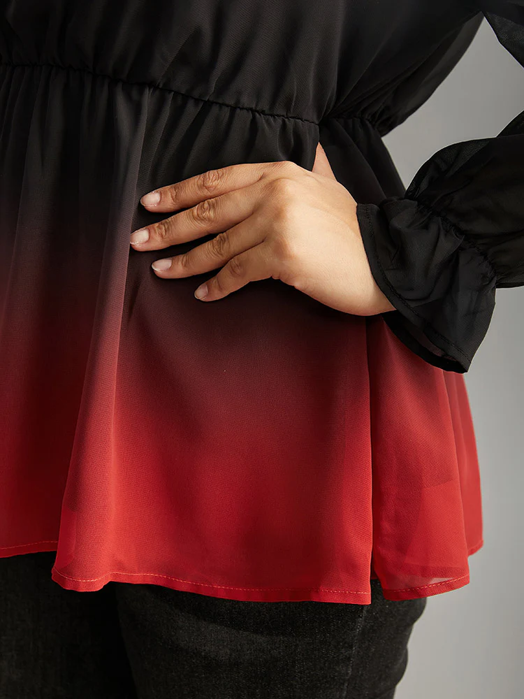 Ombre Contrast Frill Trim Ruffle Hem Blouse - Image 6