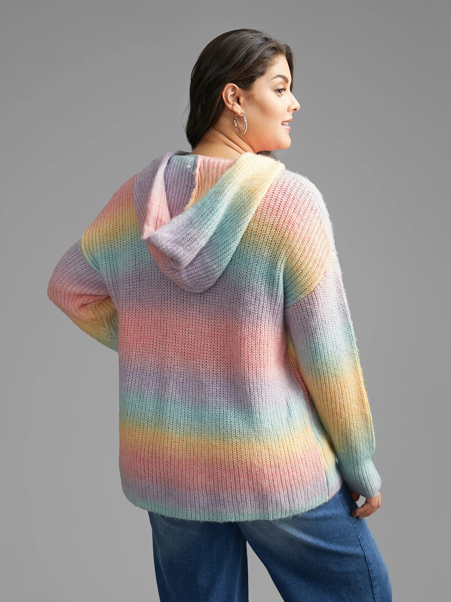 Ombre Contrast Hooded Drop Shoulder Pullover - Image 3