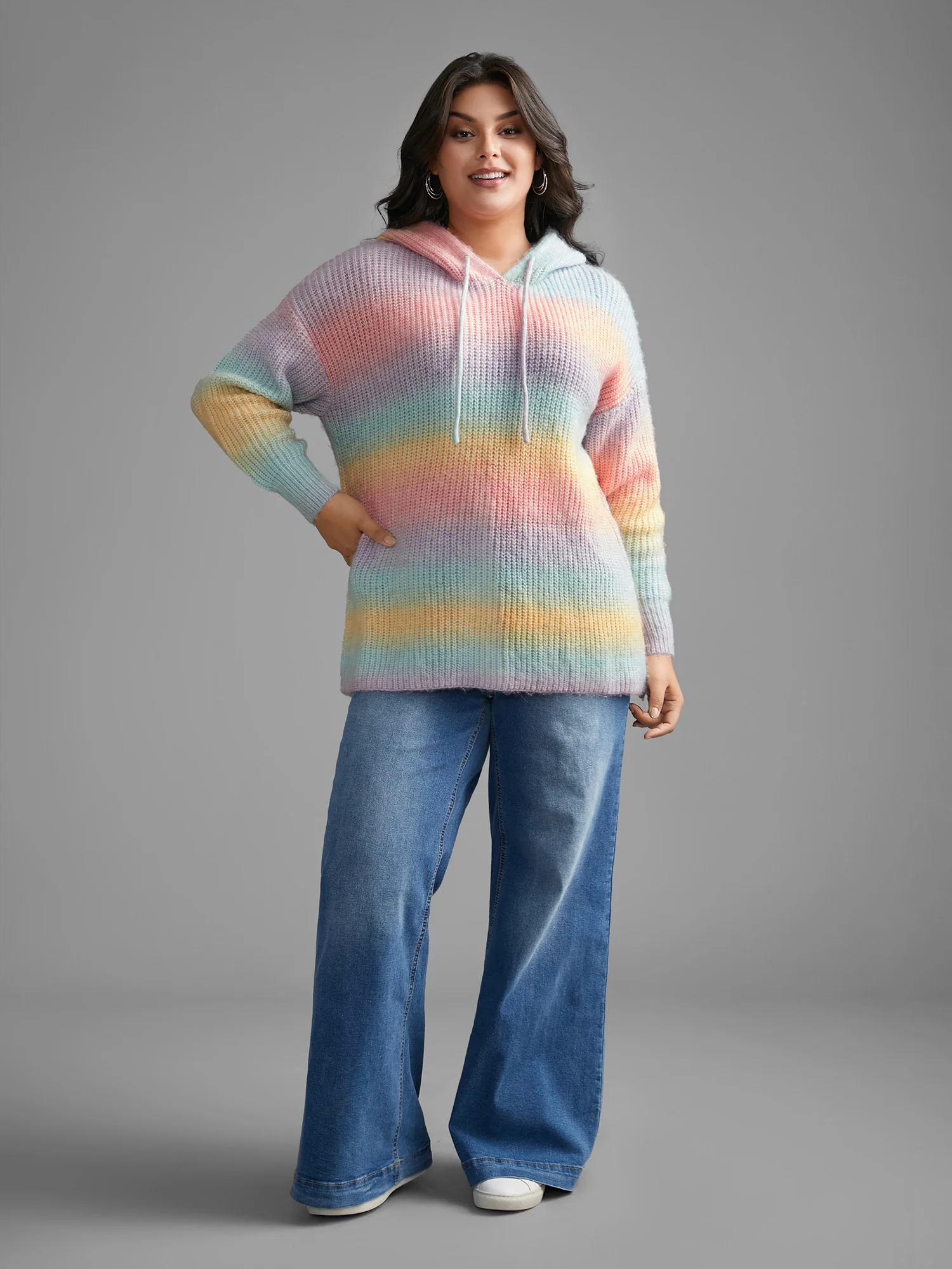 Ombre Contrast Hooded Drop Shoulder Pullover - Image 4